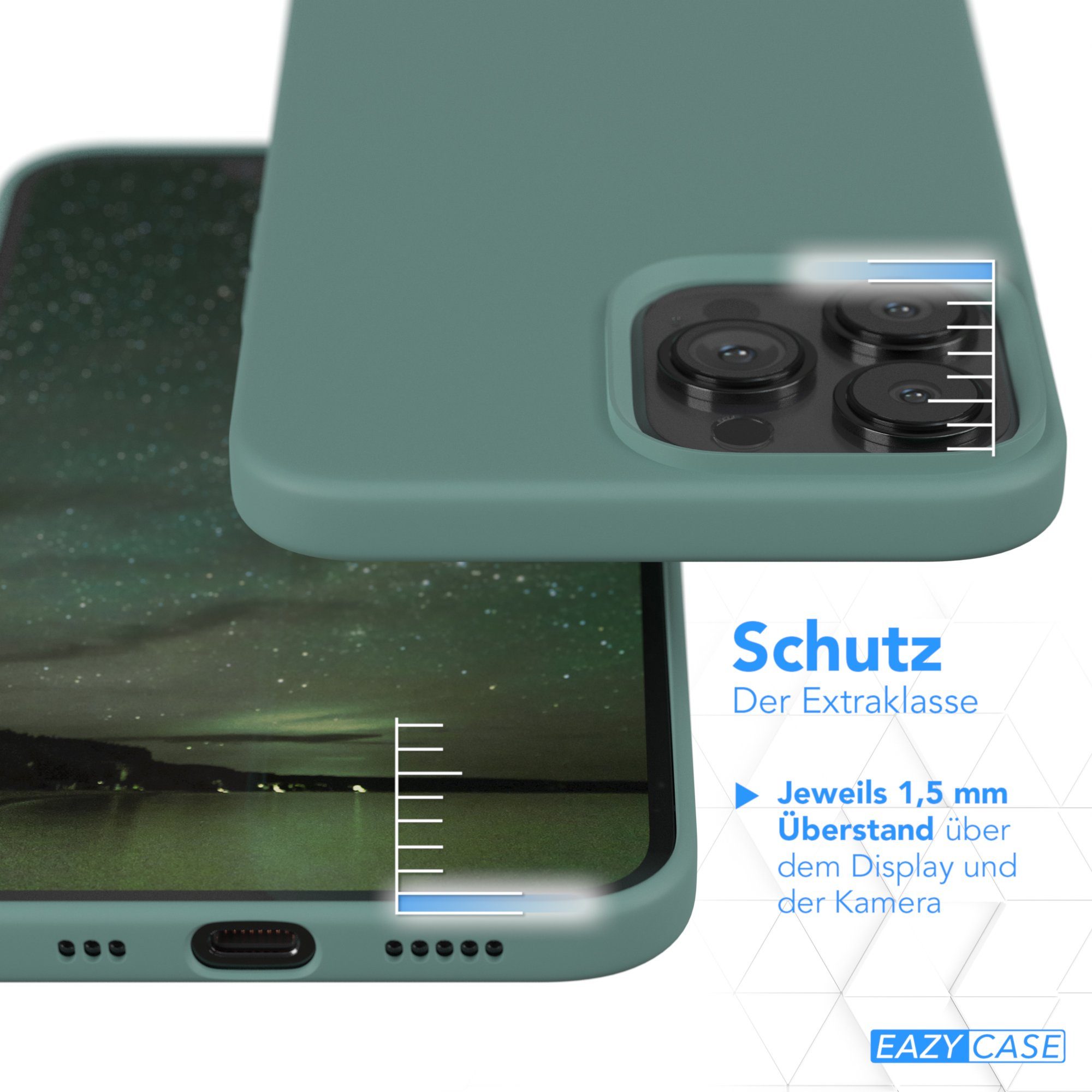 EAZY CASE Handyhülle Premium Silikon Case für Apple iPhone 13 Pro Max 6,7 Zoll, Silikonhülle Slimcover mit Displayschutz Hülle Cover Grün / Nachtgrün