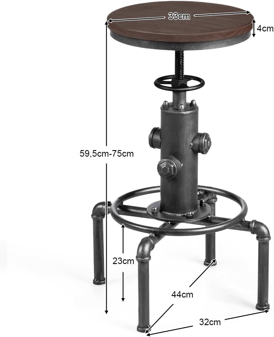 KOMFOTTEU Barhocker Bistrohocker, höhenverstellbar, 59,5-75 cm, aus Holz und Metall