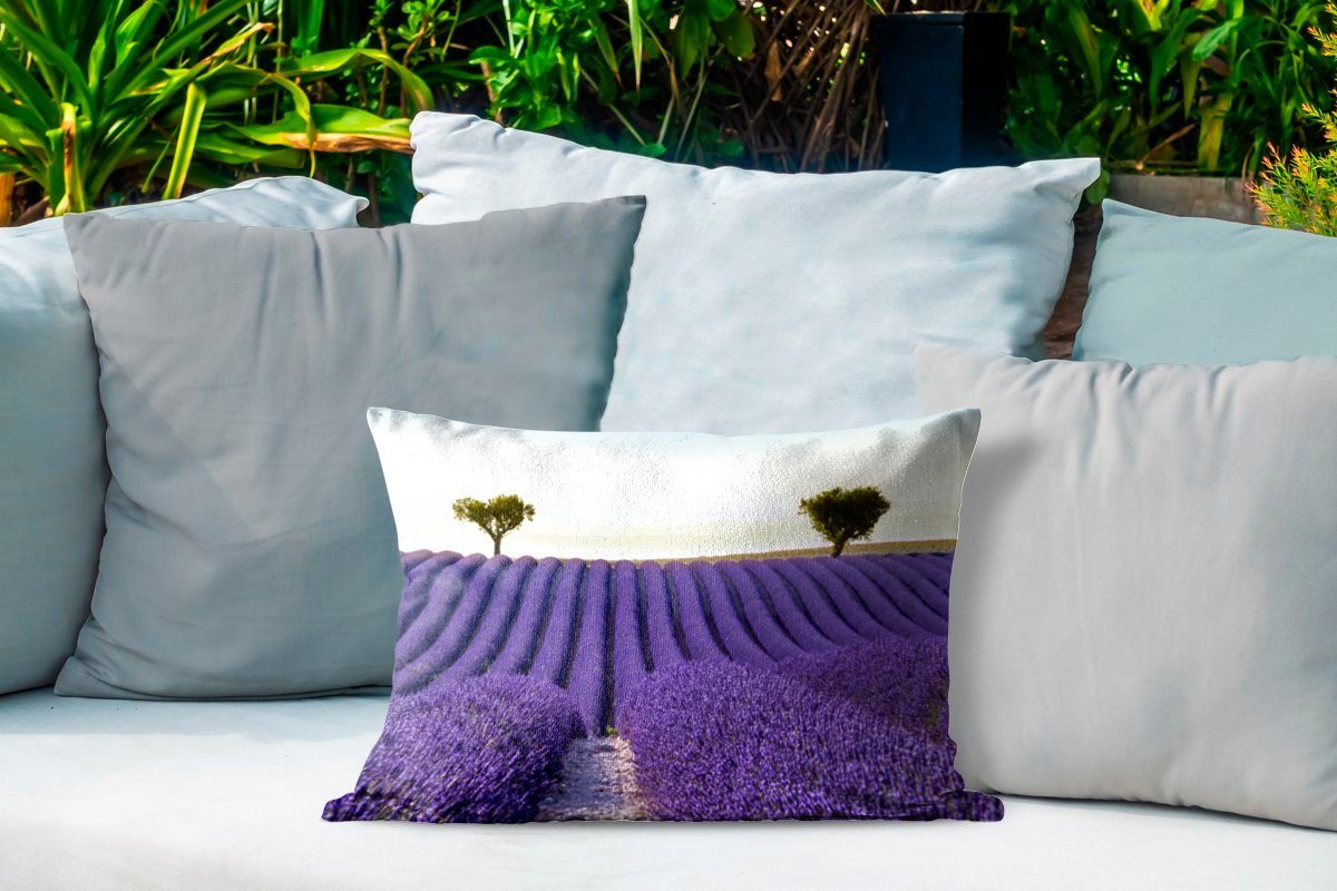 Lavendel - Kissenhülle Natur, Polyester, - MuchoWow Outdoor-Dekorationskissen, Dekokissen Dekokissenbezug, Bäume Blumen -