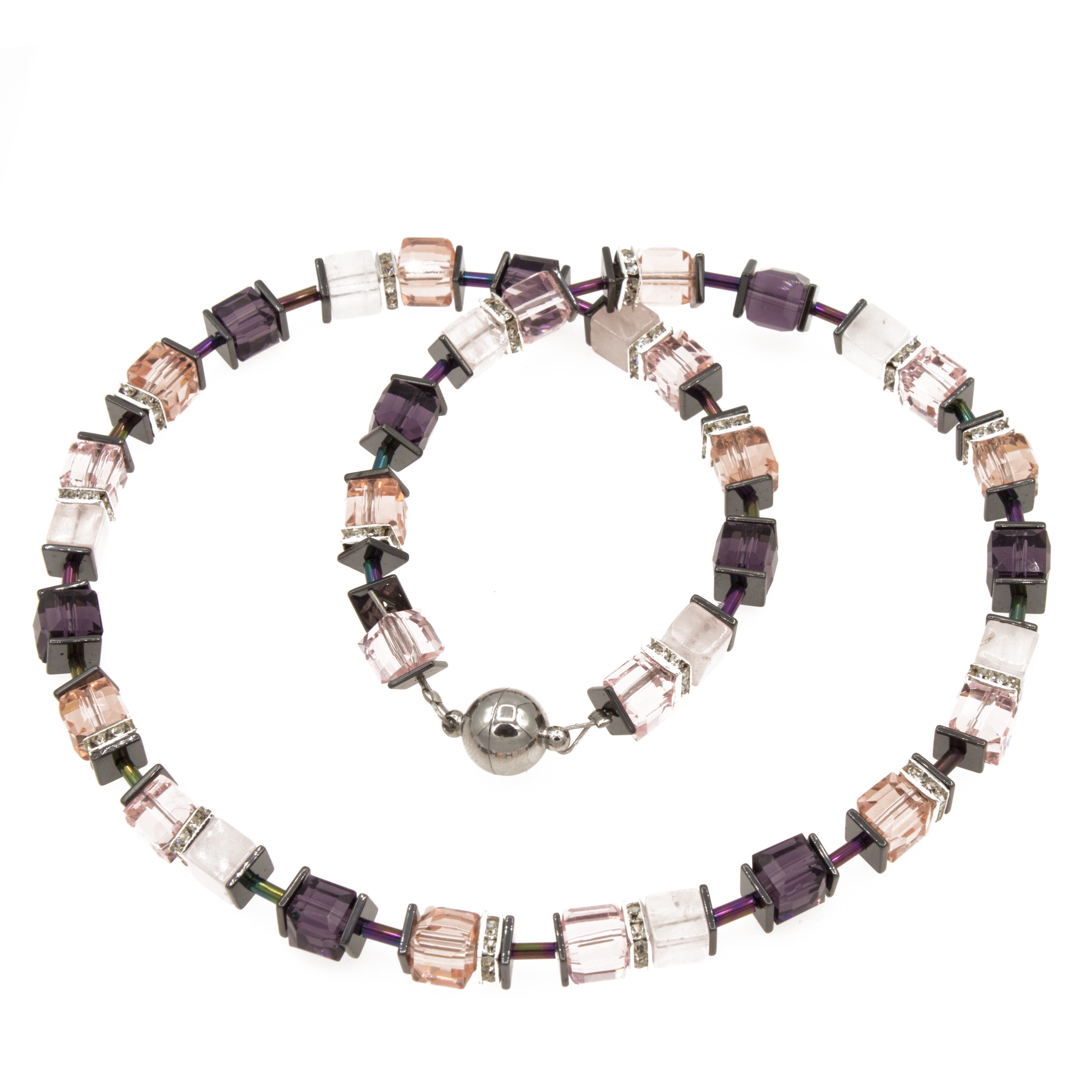 Bella Carina Perlenkette Würfelkette mit Glaswürfeln und Rosenquarz rosa, Würfelperlen