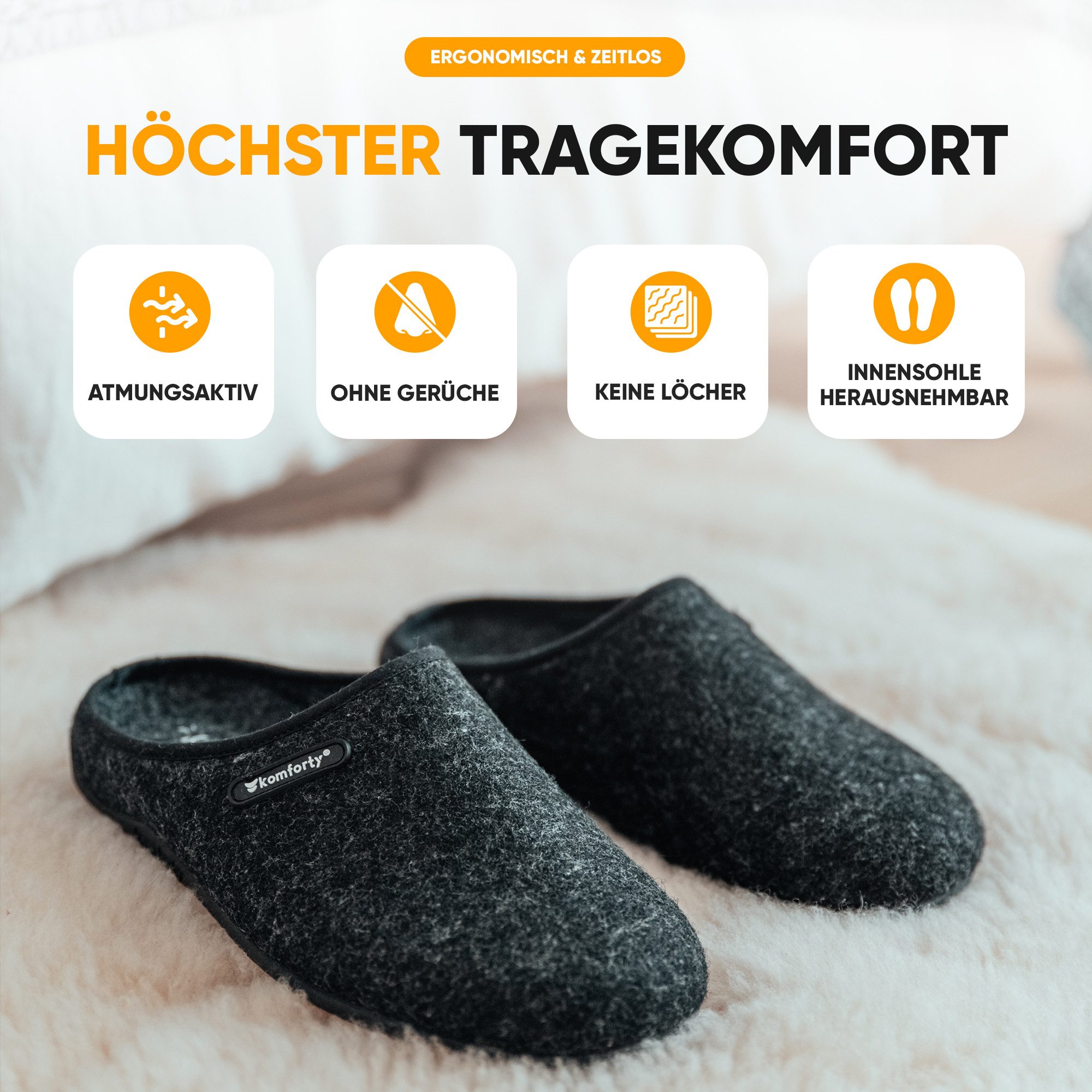 Komforty Komforty Hausschuhe Damen Herren für drinnen & draußen aus Wolle Hausschuh (Paar, Natürliche Wolle, Natürlicher Kautschuk, Warme Füße, Komforty) Natürliche Wolle, Made in Spain