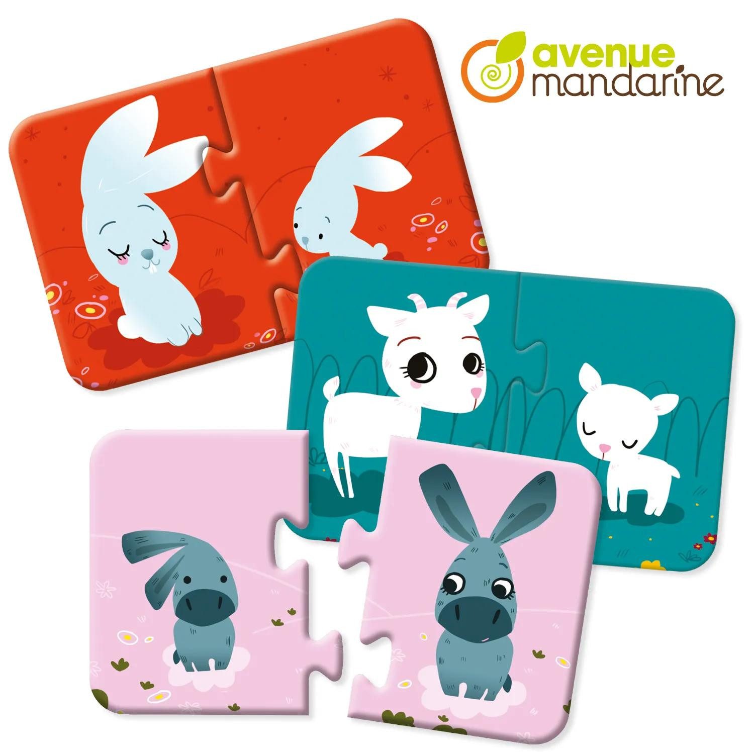 Avenue Mandarine Puzzle 2x 2-teilige Puzzles, Mutter/Baby - Mehrfarbig JE502O, Puzzleteile, Puzzle