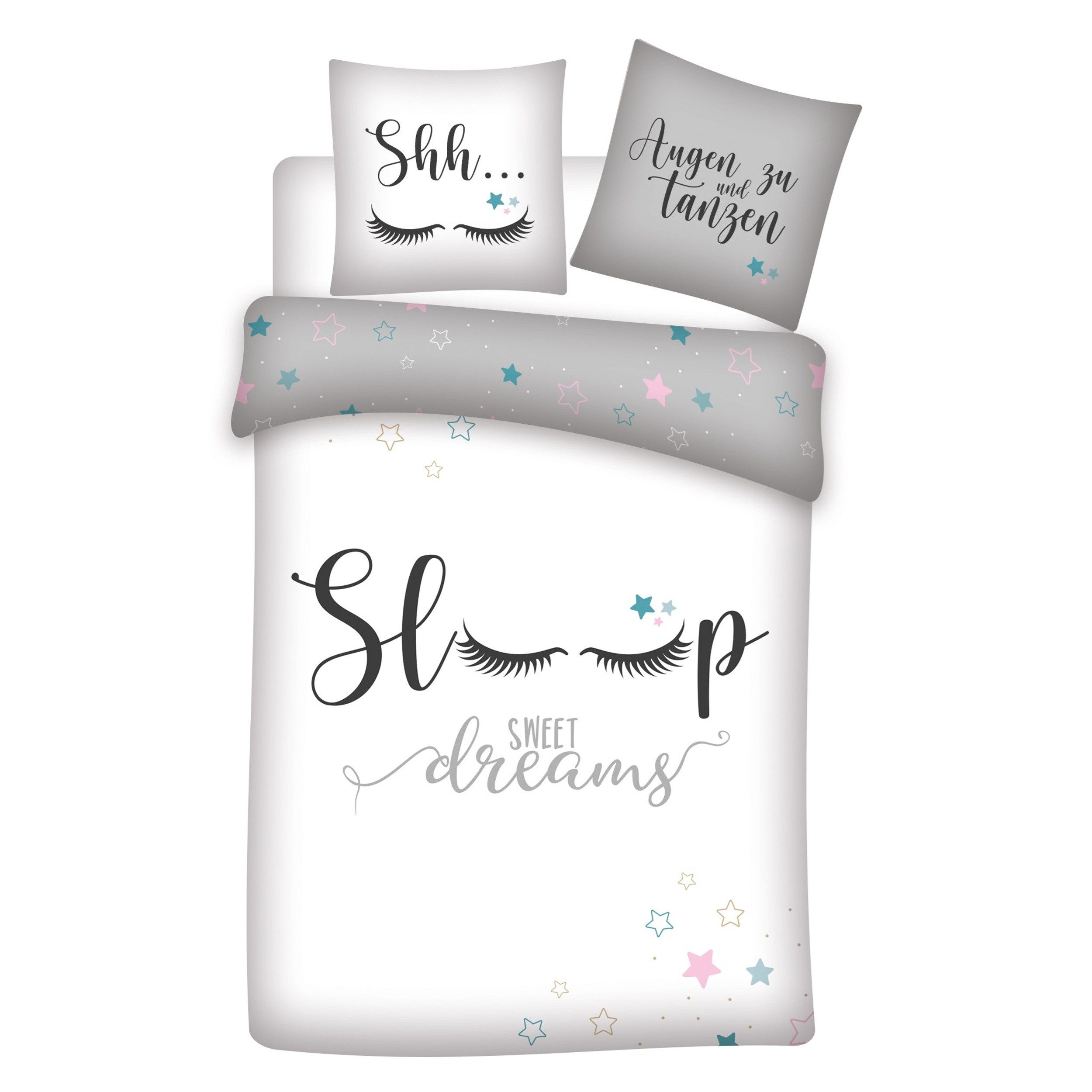 Familando Jugendbettwäsche "Sleep" Sweet Dreams Grau 135x200 80x80 cm für M günstig online kaufen