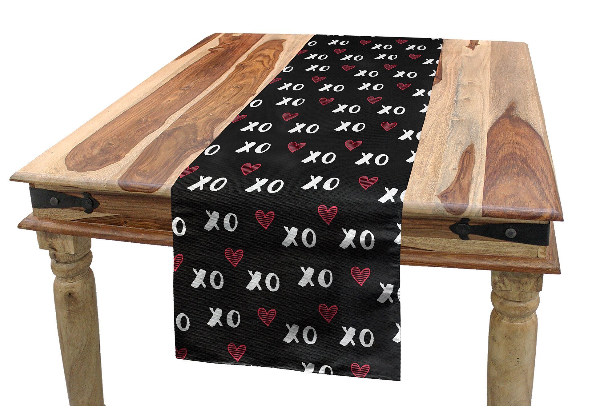 Abakuhaus Tischläufer Esszimmer Küche Rechteckiger Dekorativer Tischläufer, XOXO XO Akronym und gestreifte Herzen
