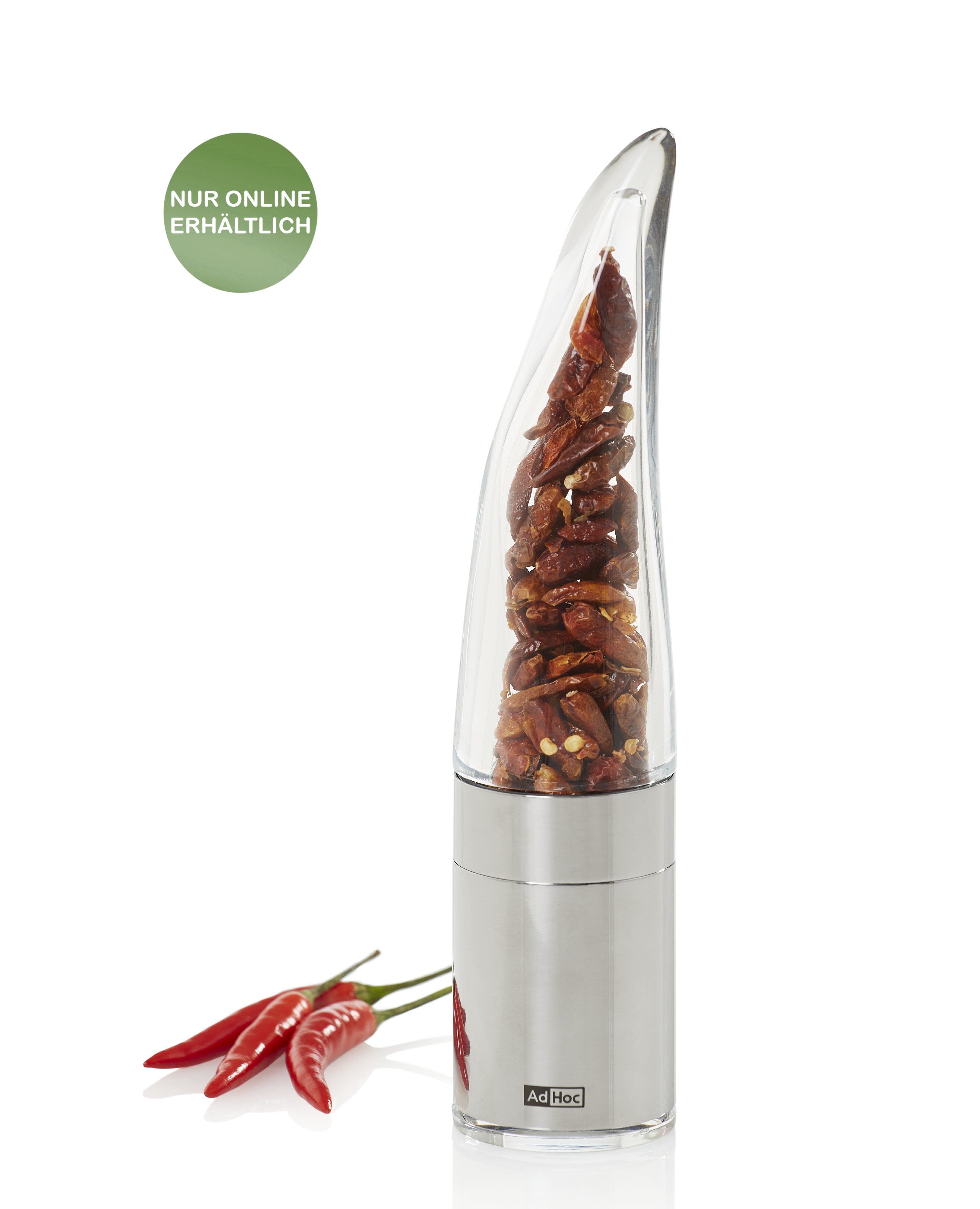 AdHoc Chilimühle Pepe - einzigartiges Designstück in Form einer Chilischote manuell, ideal für getrocknete Chilischoten