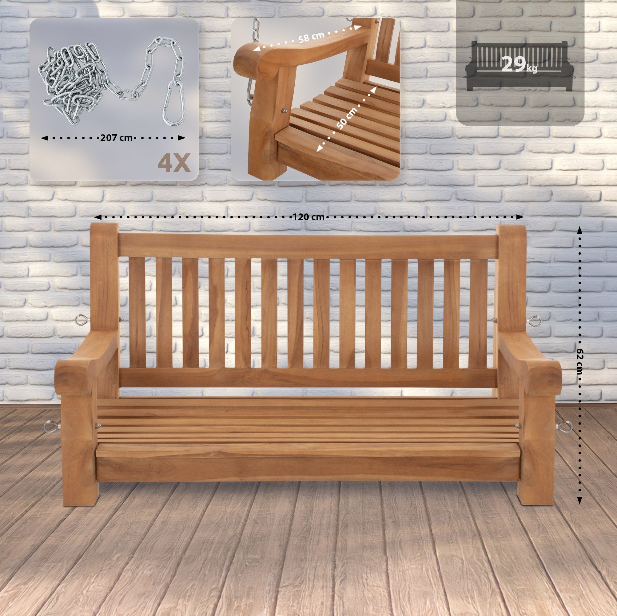 CLP Gartenbank Joyce, wetterfestes Teakholz, mit Befestigungsmaterial