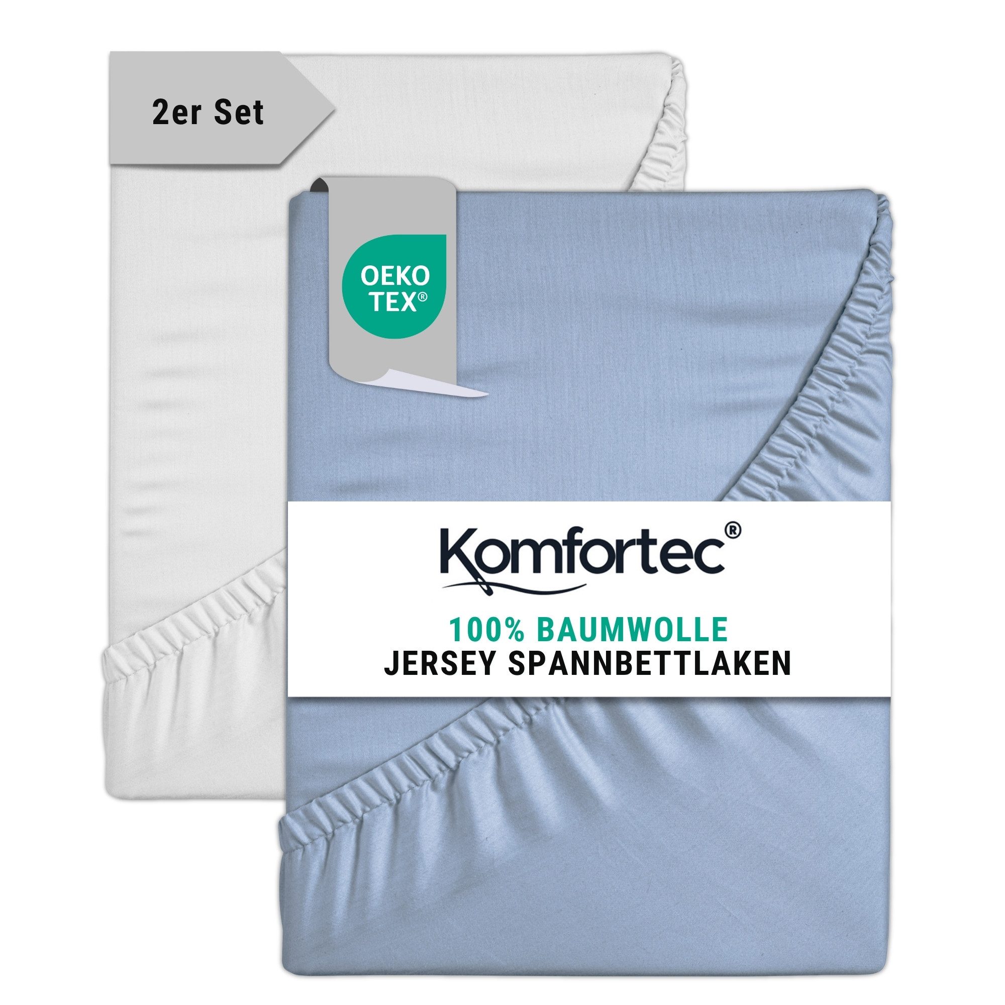 Komfortec Spannbettlaken Jersey Mehrfarbig, 100% Baumwolle, Gummizug: Rundum, (2 Stück), OEKO-TEX® Standard 100 Zertifisiert, für Matratzen bis 25 cm Höhe