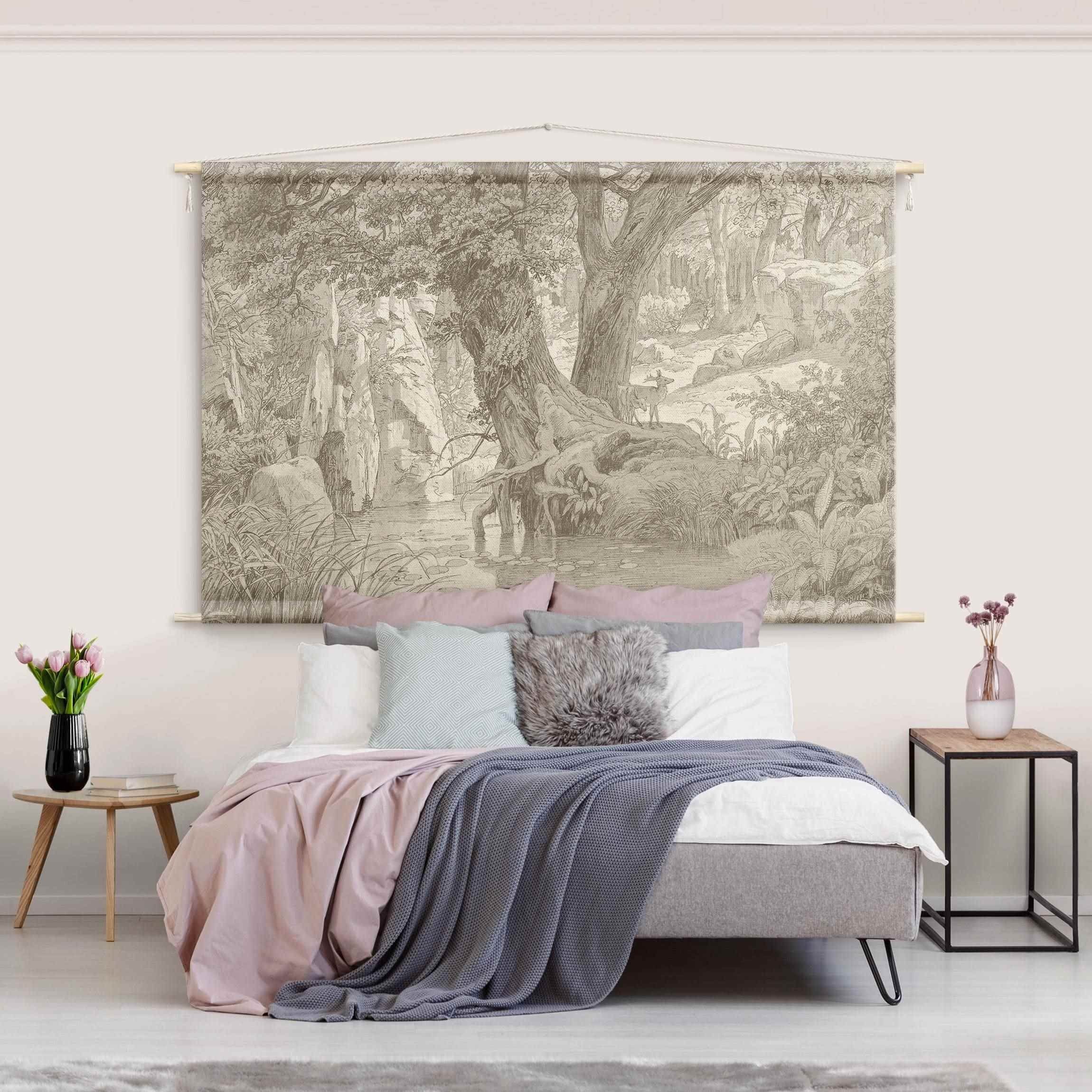 Bilderdepot24 Wandteppich modern Vintage schwarz-weiß grau, rechteckig, Höhe: 2.6 mm, großes Wandbild aus Natur-Baumwolle Wandbehang Stoffbild Tuch Wollseil