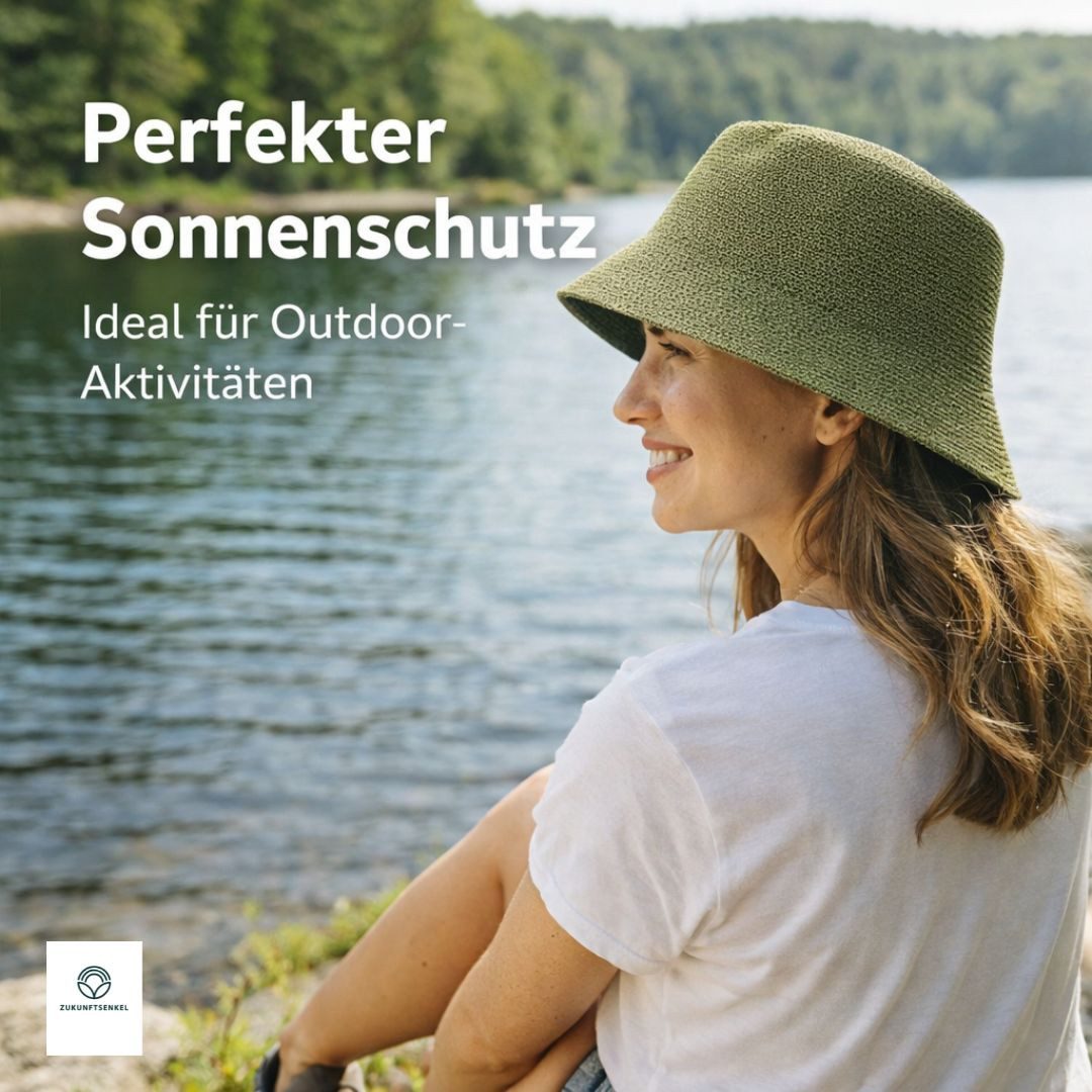 ZUKUNFTSENKEL Fischerhut aus Papierstroh – Leichter Sommerhut mit breiter Krempe (Sonnenschutz, Damen, Herren) Anglerhut Bucket Hat