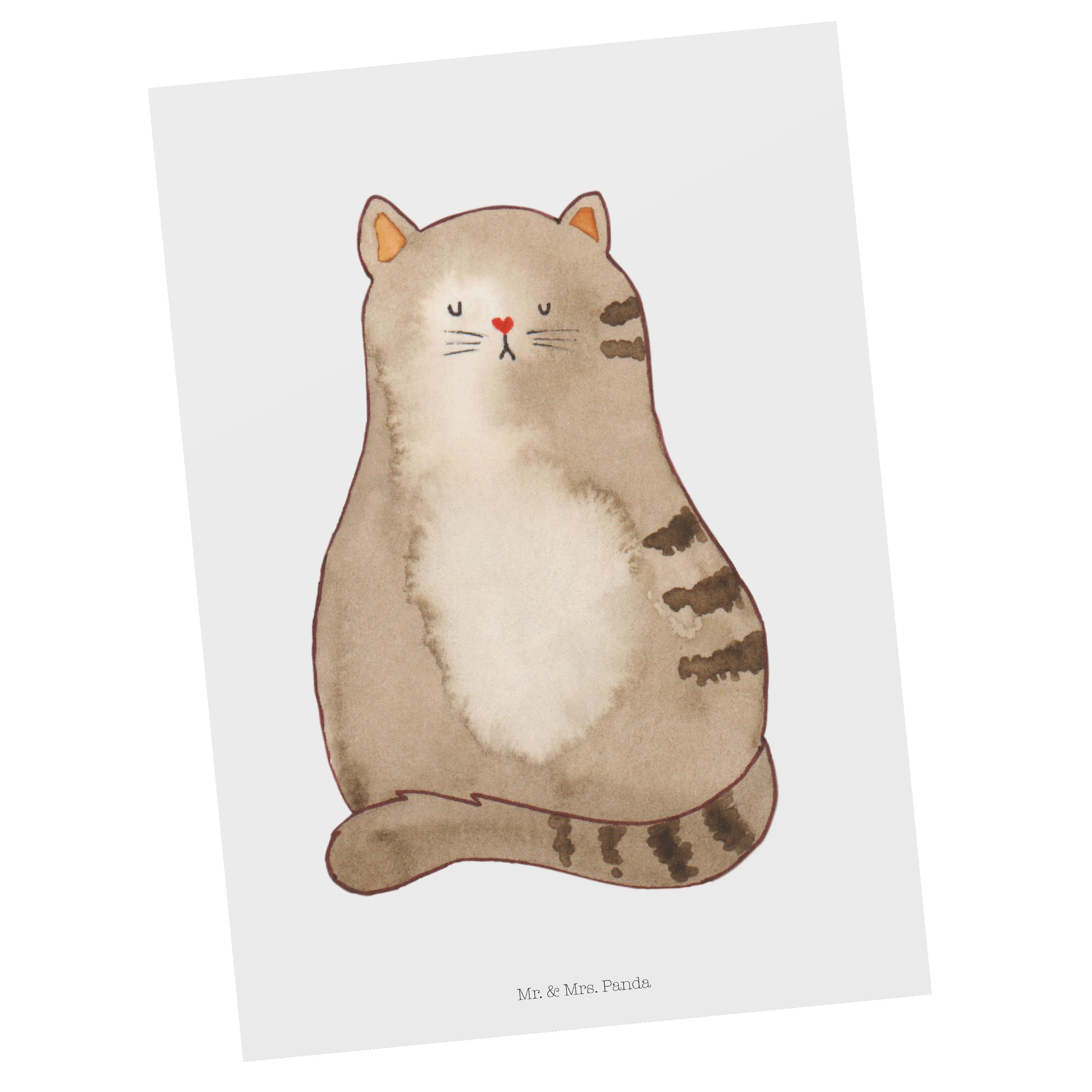 Mr. & Mrs. Panda Postkarte Katze sitzend - Weiß - Geschenk, flauschig, Ansichtskarte, Katzenmoti