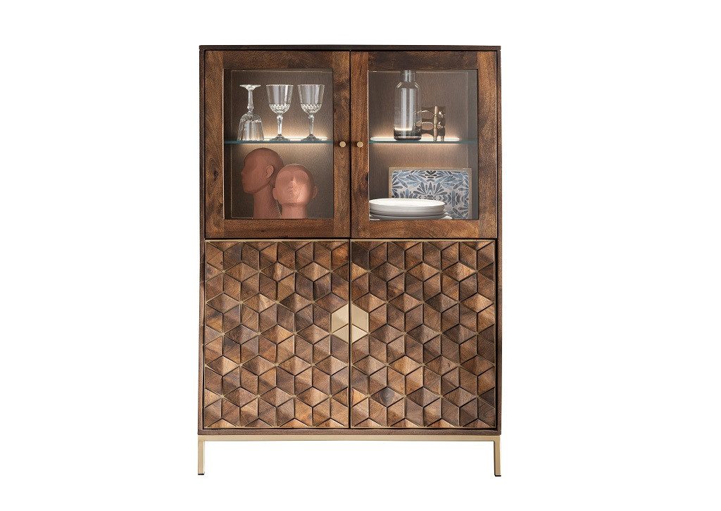 Main Möbel Highboard II 99x139cm "Assuan" Mango & Metall goldfarbig günstig online kaufen