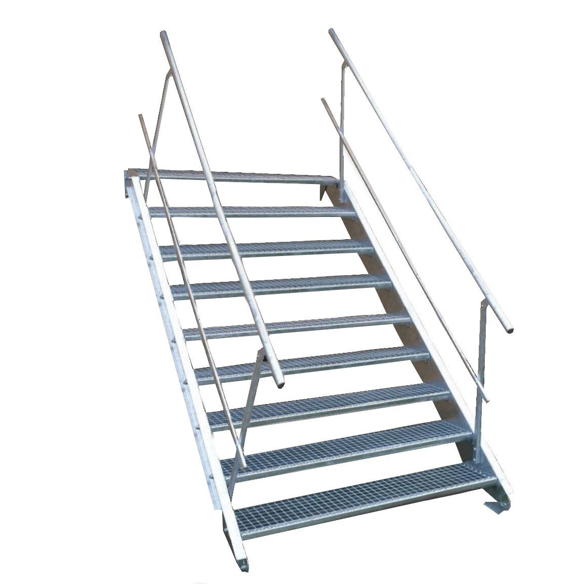 SRM Design Außentreppe 9 Stufen Stahltreppe beidseitig. Geländer Breite 70cm Höhe 135-180cm