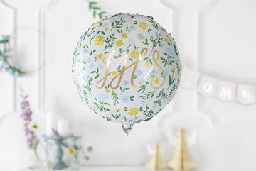 partydeco Folienballon, Folienballon IHS mit Blumen Motiv 45cm rund Weiß Gold Grün