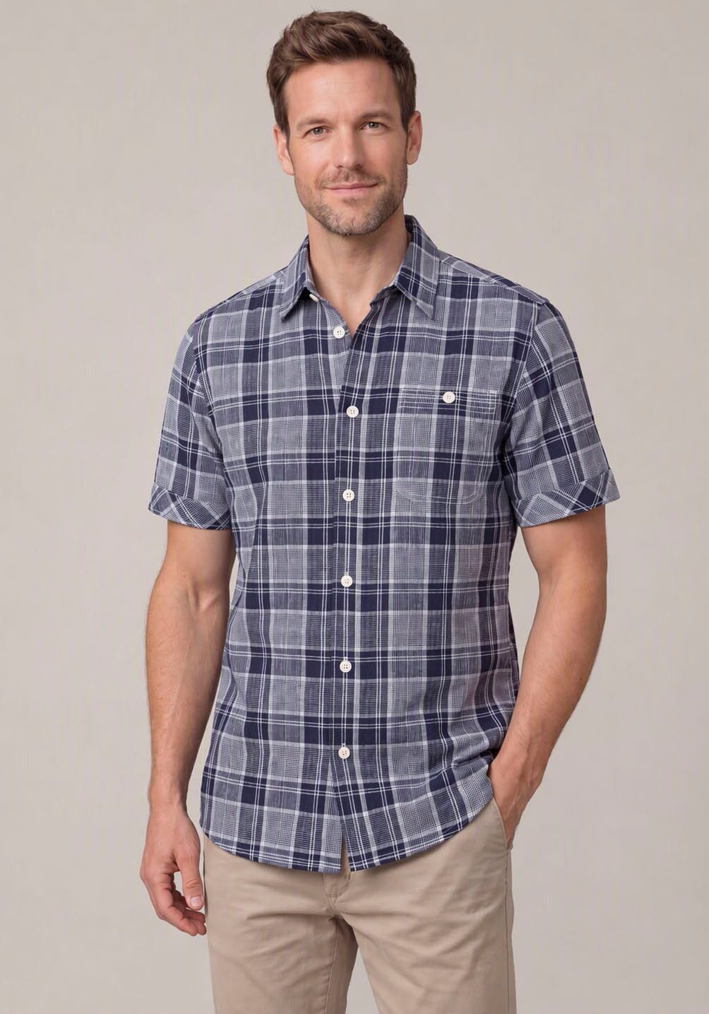 Man's World Karohemd in Crinkleoptik Kurzarm, für Frühling und Sommer, aus Baumwolle, bequeme Passform. Reduzierter Preis € 20,99. Unverbindliche Preisempfehlung € 24,99