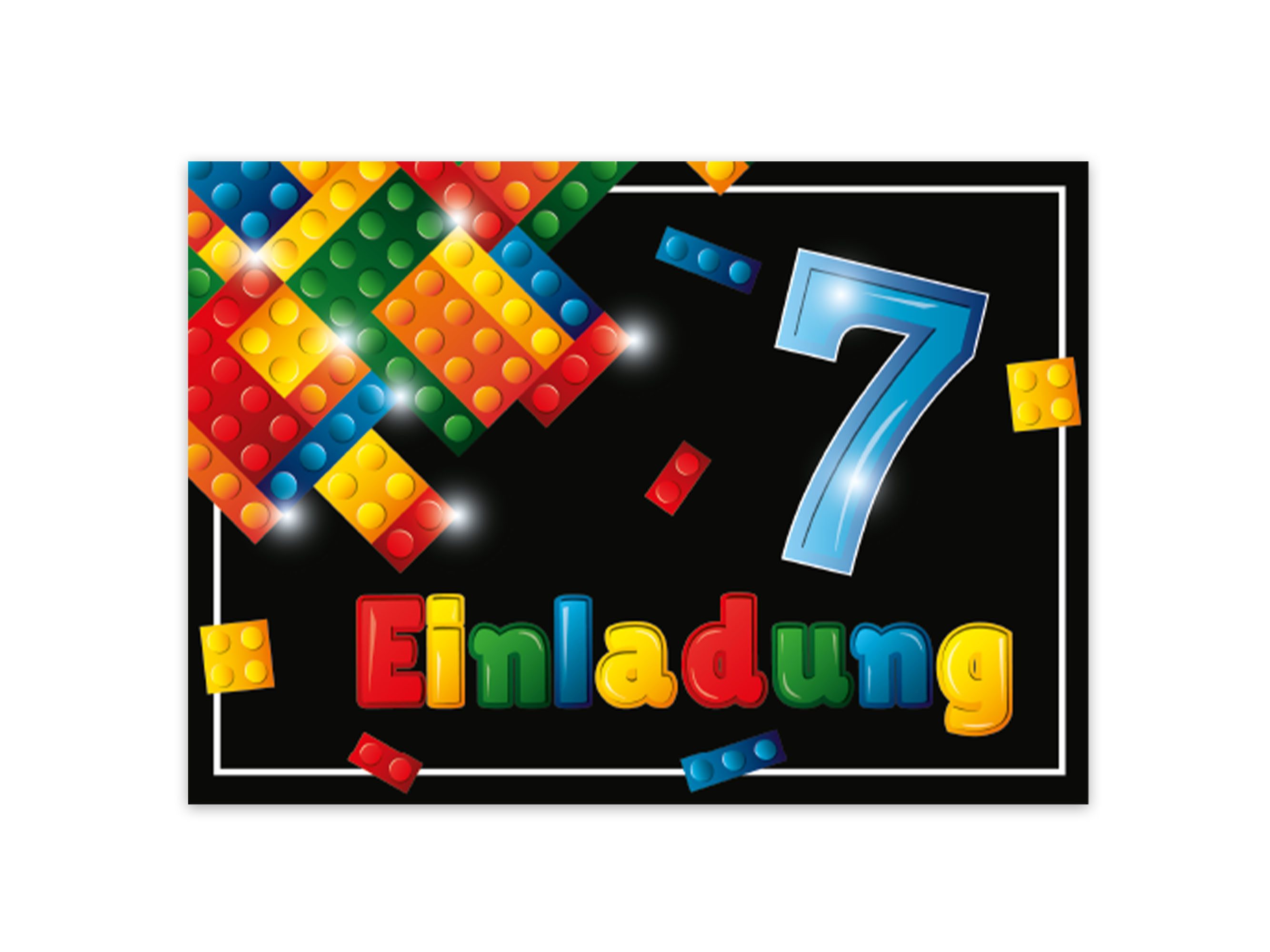 Thumbnail - LIMONIA Einladungskarten Bausteine zum 7. Kindergeburtstag Mädchen Jungen Einladungen Bauklötze, Karten mit Bausteine Mo...