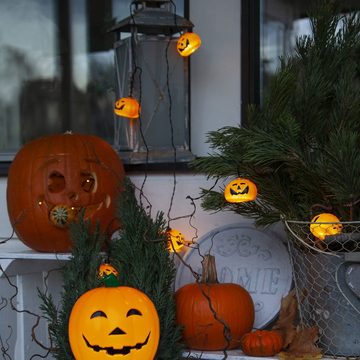 MARELIDA LED-Lichterkette Halloween 8 orangene Kürbisse 2,1m Batterie Timer, 8-flammig