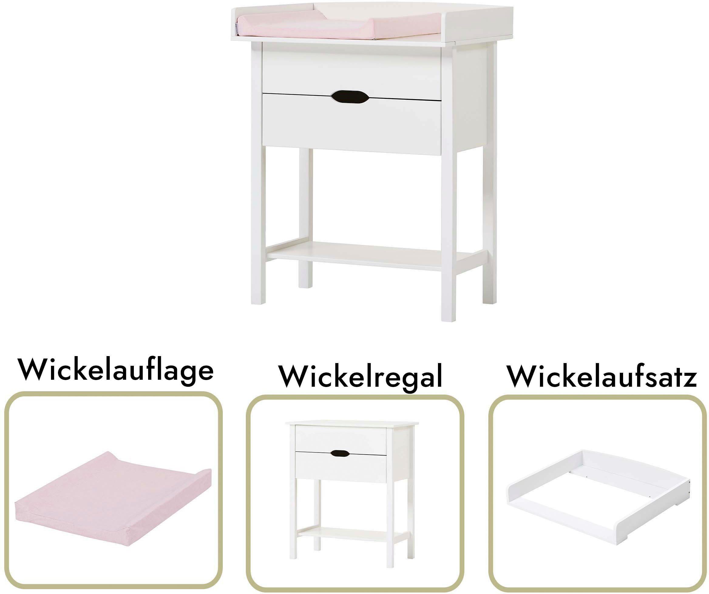 wahlweise Wickelkommode Wickelauflage weiß/rosa mit Auflage Hoppekids abnehmbar, ISABELLA,