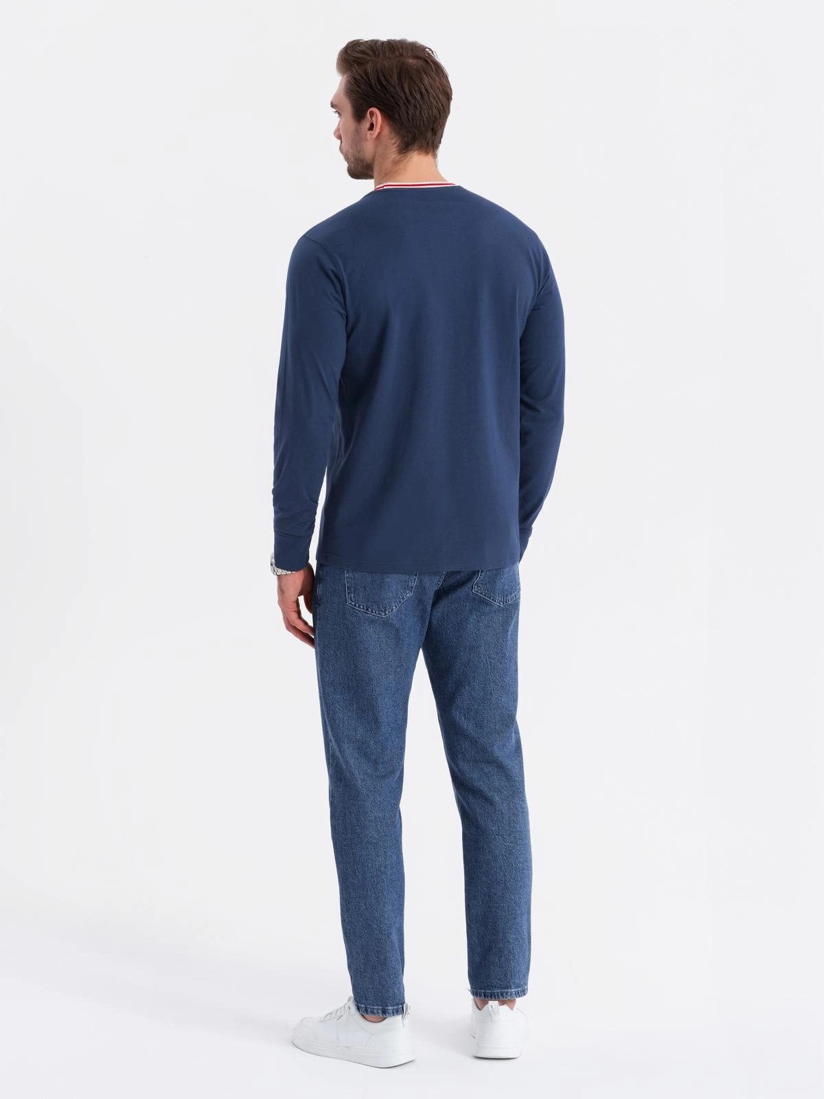 OMBRE Longsleeve Longsleeve aus Baumwolle mit U-Streifen-Ausschnitt und Stickerei