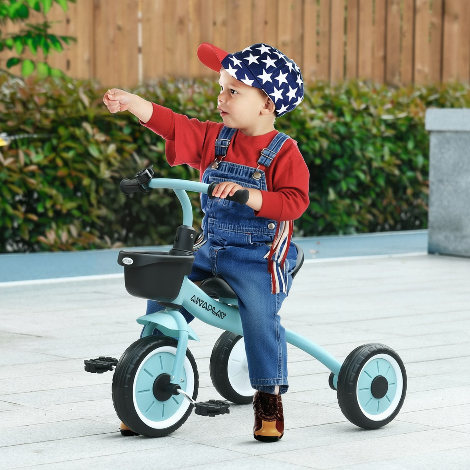 AIYAPLAY Dreirad Kinderdreirad mit Verstellbarer Sitz, Klingel, Kleinkind Dreirad, Blau 70.5 x 53 x 58 cm