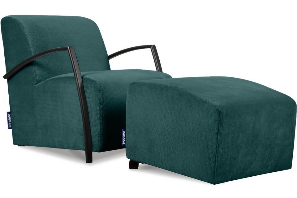 Konsimo Cocktailsessel CARO Sessel mit Hocker (Relaxsessel mit Hocker), mit  gewellter Feder im Sitz, ergonomische Form für bequemes Sitzen