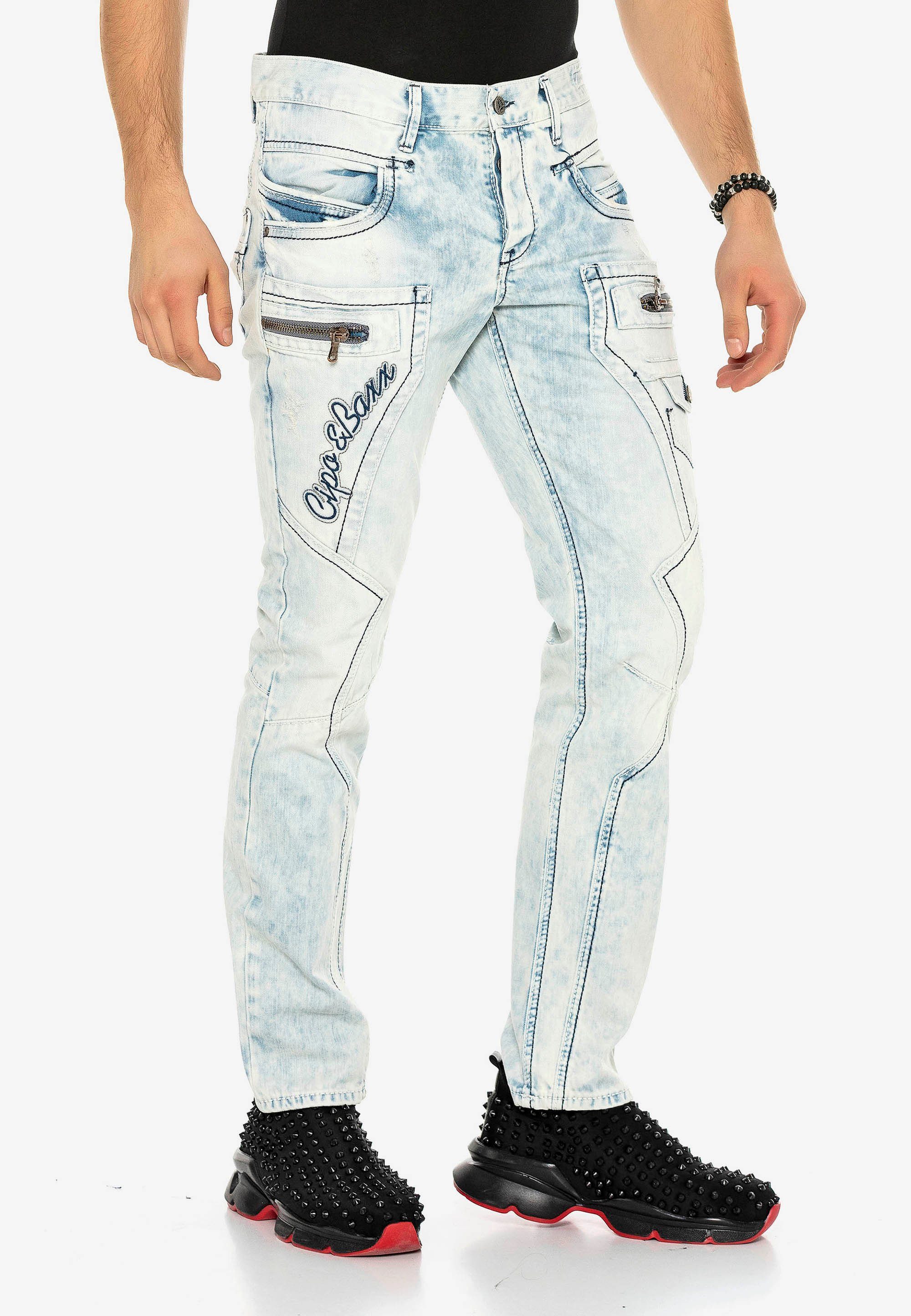 Baxx bestickten Straight Jeans Fit Nähten in & Bequeme mit Cipo
