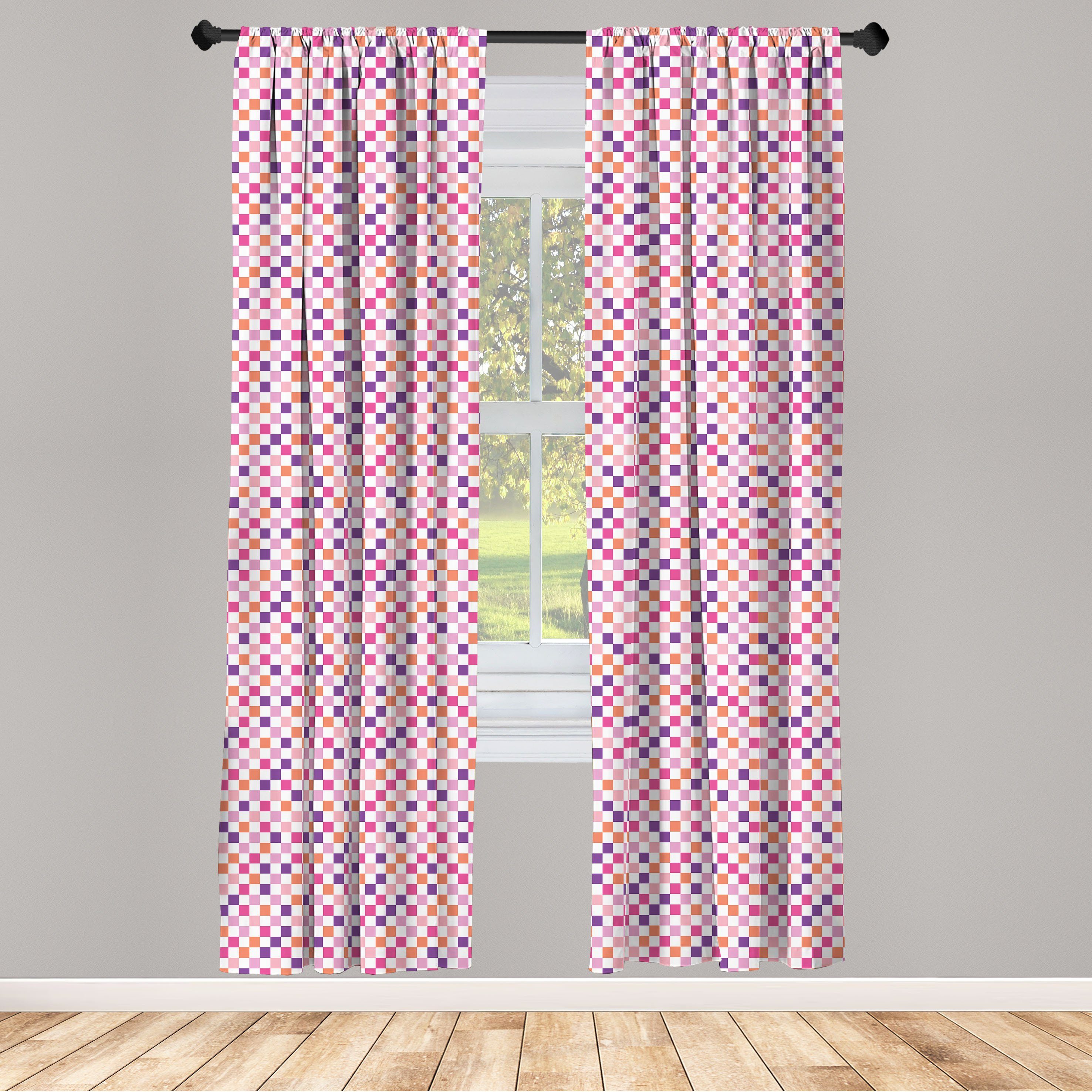 Gardine Vorhang für Wohnzimmer Schlafzimmer Dekor, Abakuhaus, Microfaser, Mosaik Bunt Symmetric Squares
