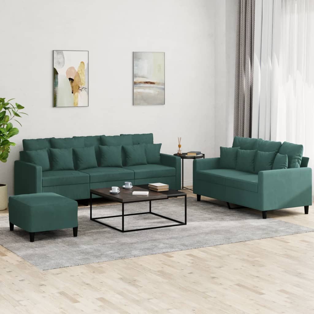 vidaXL Sofa, 3-tlg. Sofagarnitur mit Kissen Dunkelgrün Samt