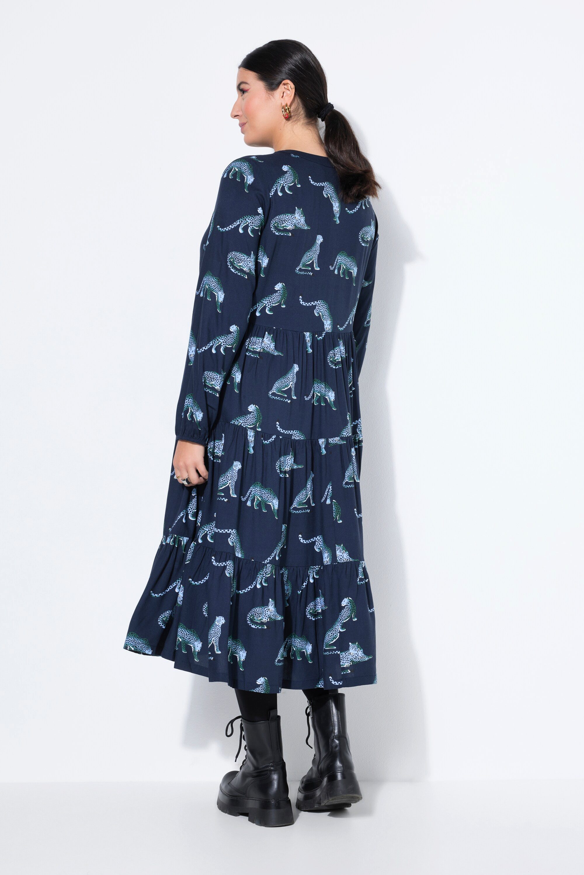 Studio Untold Maxikleid Maxikleid Leoparden V-Ausschnitt Volants