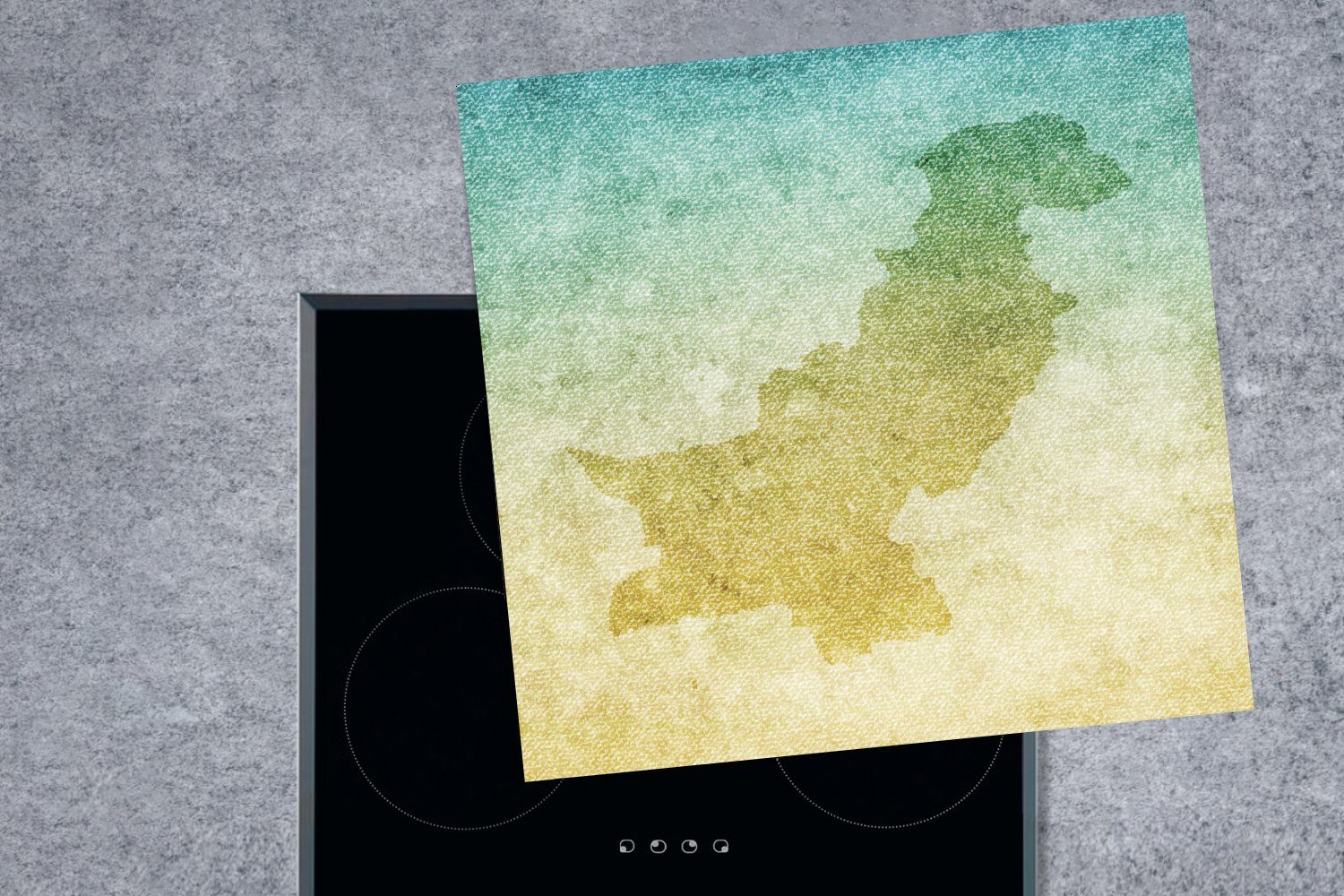 Illustration blau-grün, cm, der Karte Ceranfeldabdeckung, von (1 in tlg), Herdblende-/Abdeckplatte Pakistan für MuchoWow küche 78x78 Arbeitsplatte Vinyl,