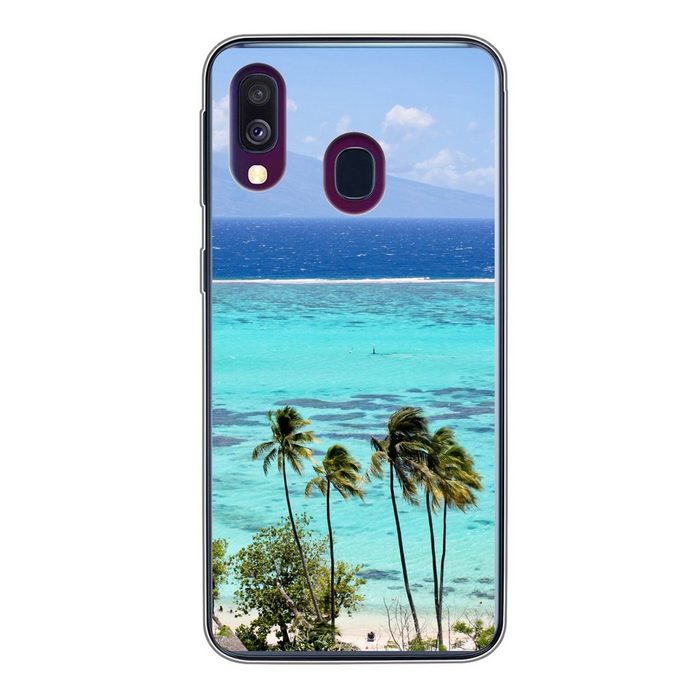 MuchoWow Handyhülle Palmen an der Küste von Moorea in Französisch-Polynesien Handyhülle Samsung Galaxy A40 Smartphone-Bumper Print Handy