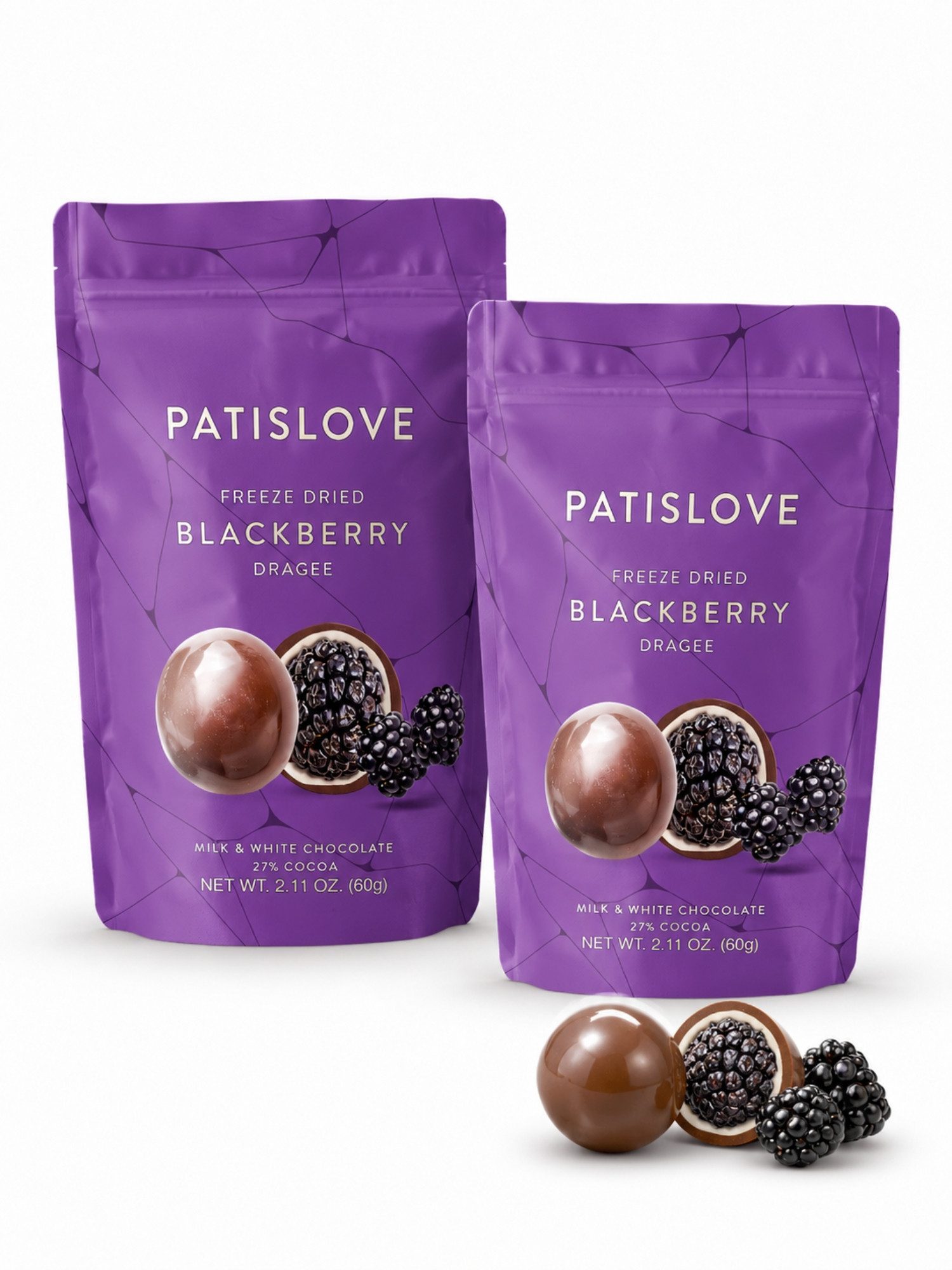 PATISLOVE Schokolade Patislove Brombeer Dragee – Gefriergetrocknet in Schweizer Schokolade, 60 g, Gefriergetrocknet, Mit echter Schweizer Schokolade