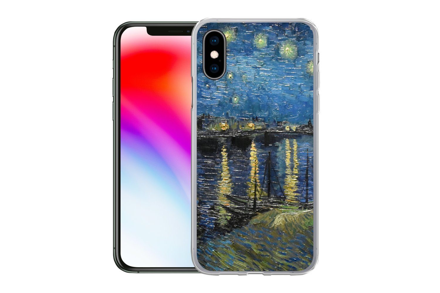 MuchoWow Handyhülle für Apple iPhone X Sternennacht über der Rhone - Van Gogh - Kunst, Smartphone-Bumper, Print, Handy Schutzhülle Dünn