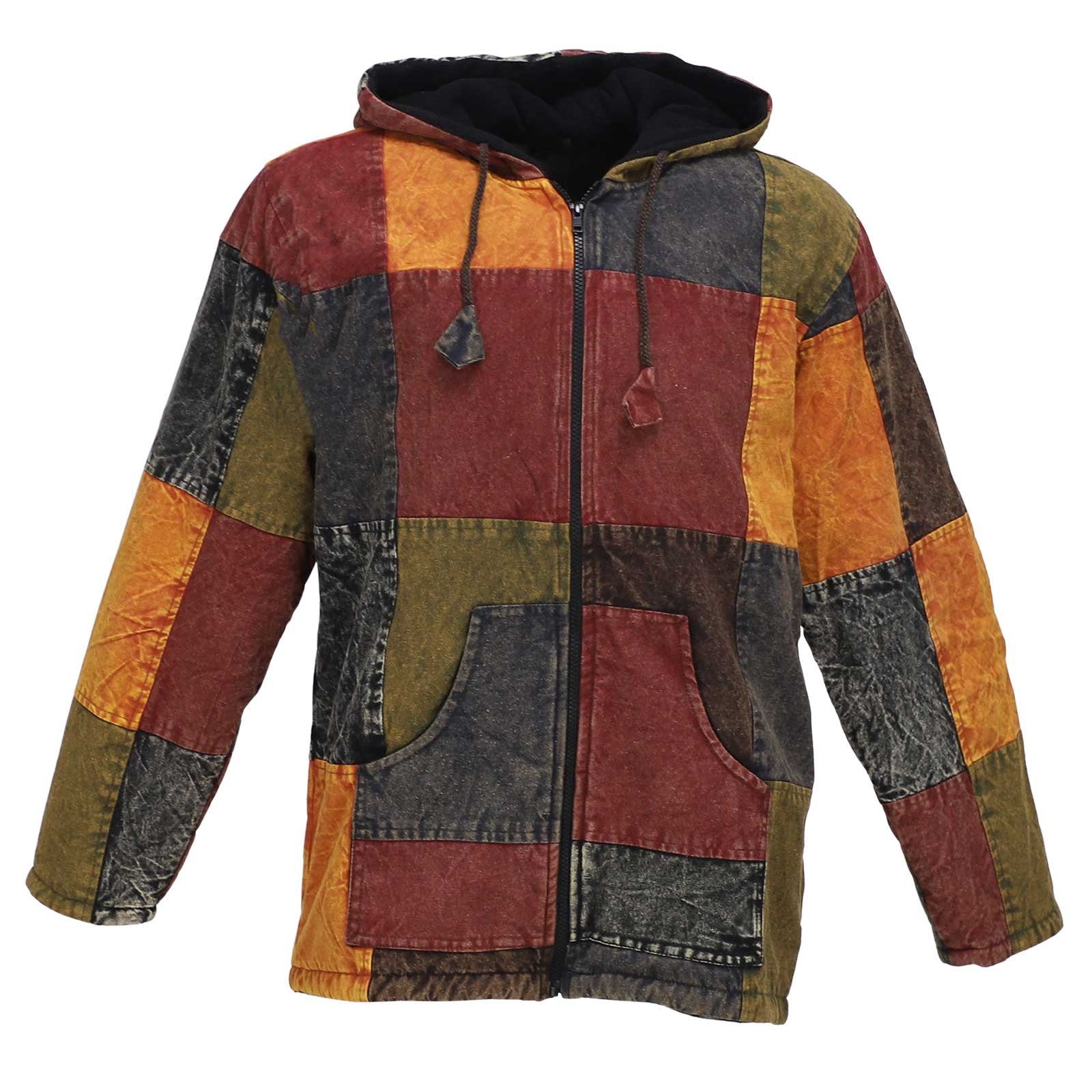 KUNST UND MAGIE Kapuzenfleecejacke Patchwork Jacke Baja Hoodie alternativ Kapuzenjacke +Fleecefutter