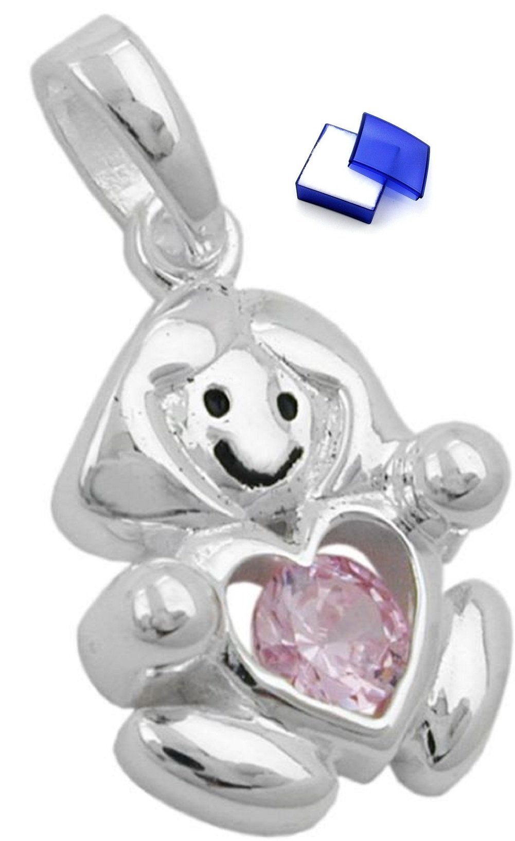 unbespielt Kettenanhänger Kettenanhänger für inkl.Schmuckbox, 10 Kinder pink Anhänger mm Mädchen Silberschmuck mit 15 Silber Zirkonia 925 x