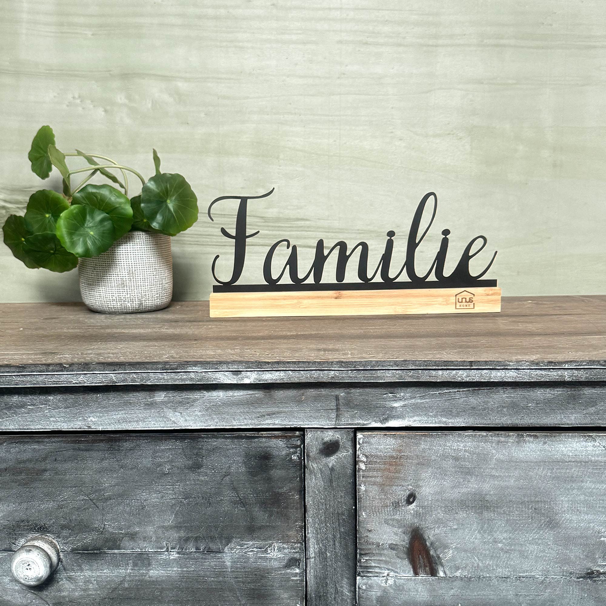 UNUS HOME Deko-Buchstaben Aufsteller Sweet Home oder Familie, Tischdeko Spruch, Metall aufsteller, Deko fürs Sideboard, Geschenkidee