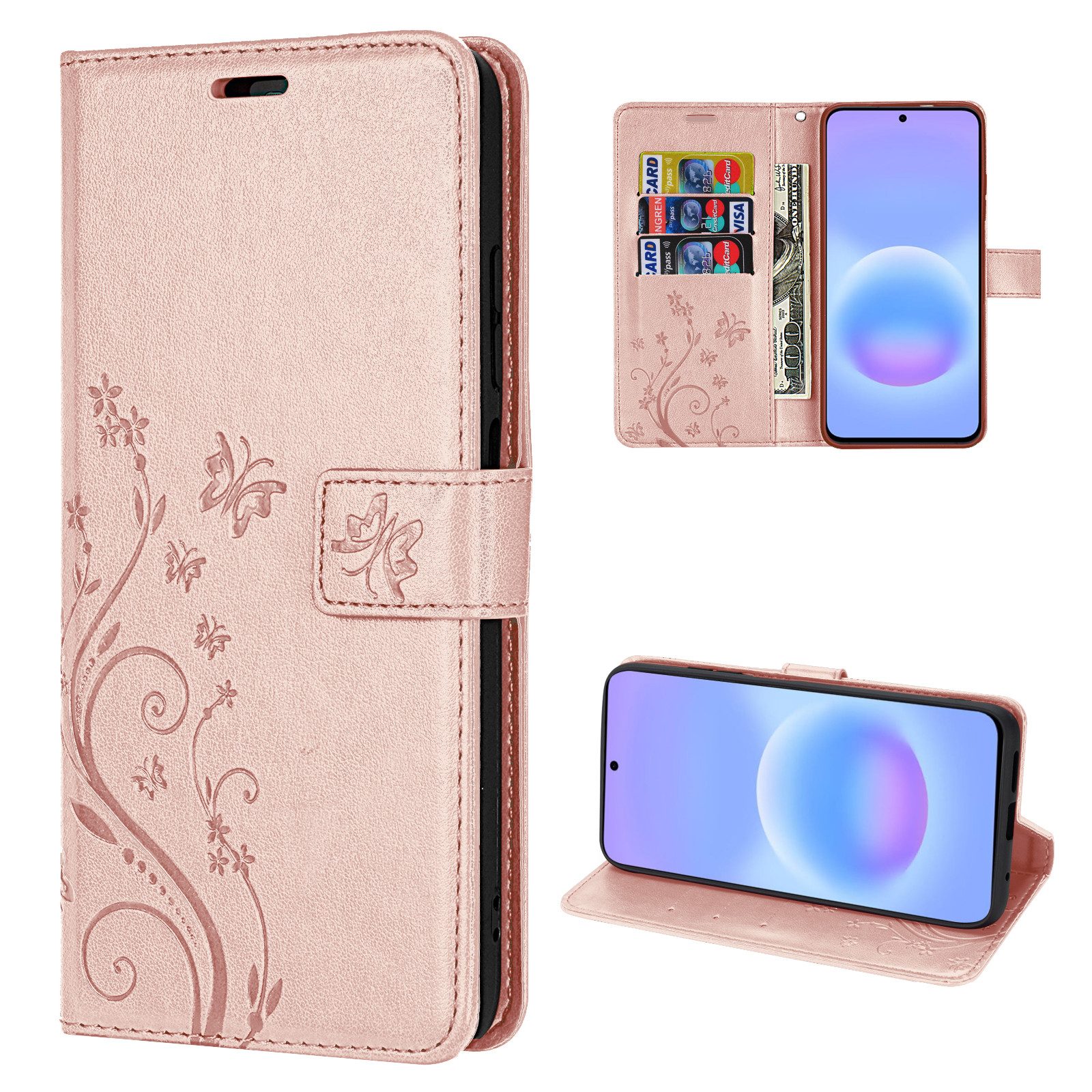 betterfon Handyhülle für Samsung Galaxy A57 Klapphülle 3 Kartenfächer & Geldfach, Flower-Hülle: Magnetverschluss 3 Kartenfächer & Standfunktion