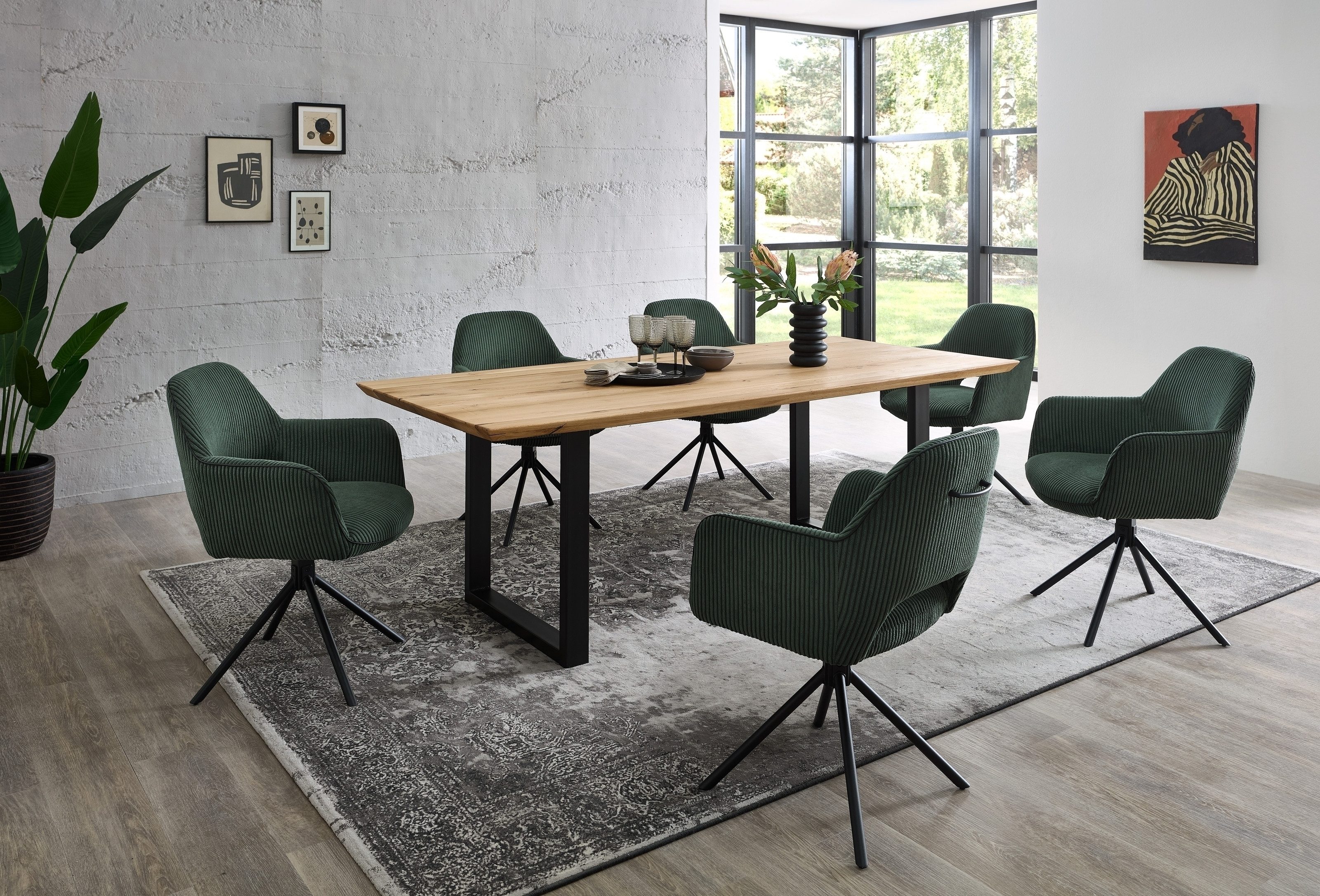 Stolkom Sp.z.o.o. Armlehnstuhl (2er Set) in dunkelgrün, Cordbezug - 63x89x62cm (BxHxT) (2er Set)