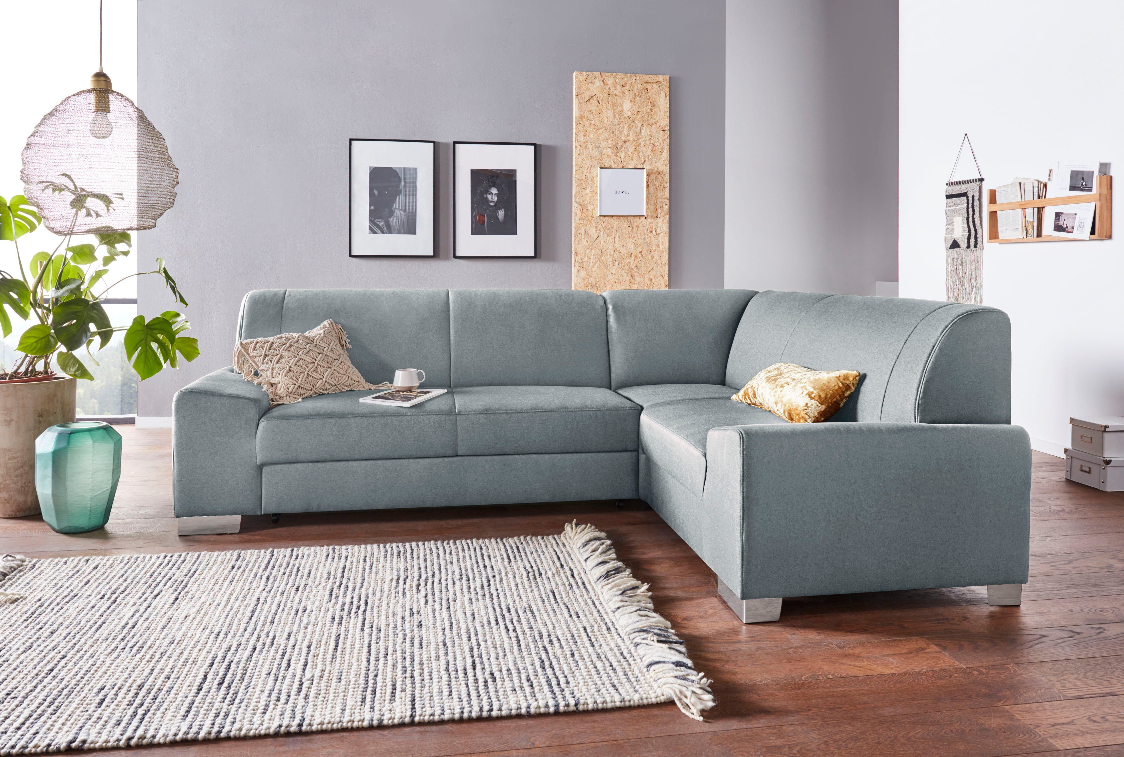 Ecksofa Anzio in kubischer Formensprache, flache Armlehnen, L-Form