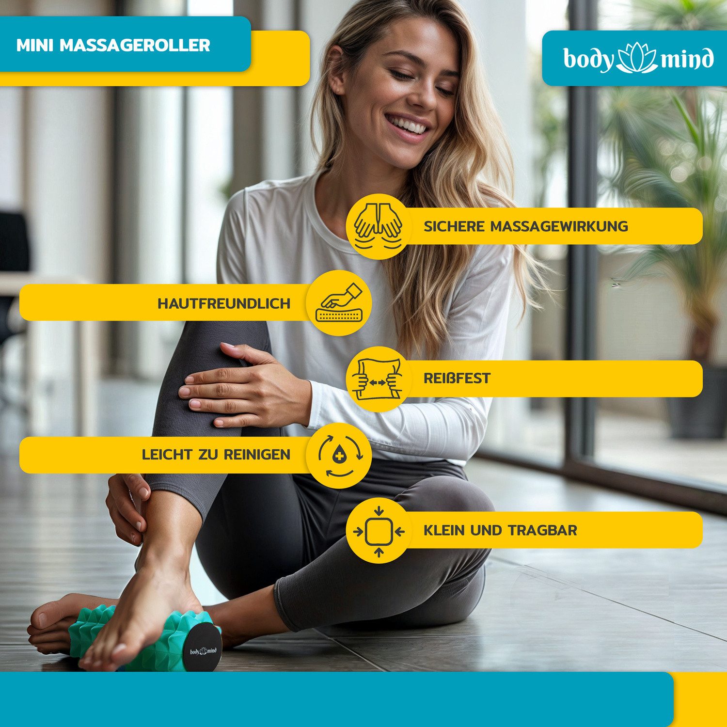 Body & Mind Faszienrolle BODY & MIND Faszienrolle kompakt 15x6 cm für Rücken, Beine & Füße, für gezieltes Faszientraining, Ideal für Füße, Rücken, Beine & weitere Muskelgruppen, 15 x 6 cm