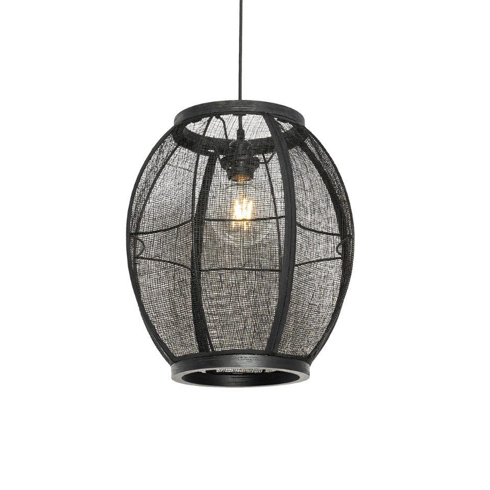 Qazqa Pendelleuchte Rob, ohne Leuchtmittel, E27, Schwarz, Orientalisch, Holz, 1-flammig