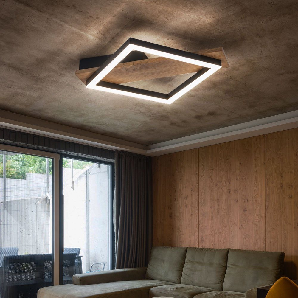 Globo LED verbaut, Metall LED LED-Leuchtmittel 33 Wohnzimmerlampe cm Holzoptik Warmweiß, fest Deckenleuchte, Deckenleuchte L schwarz