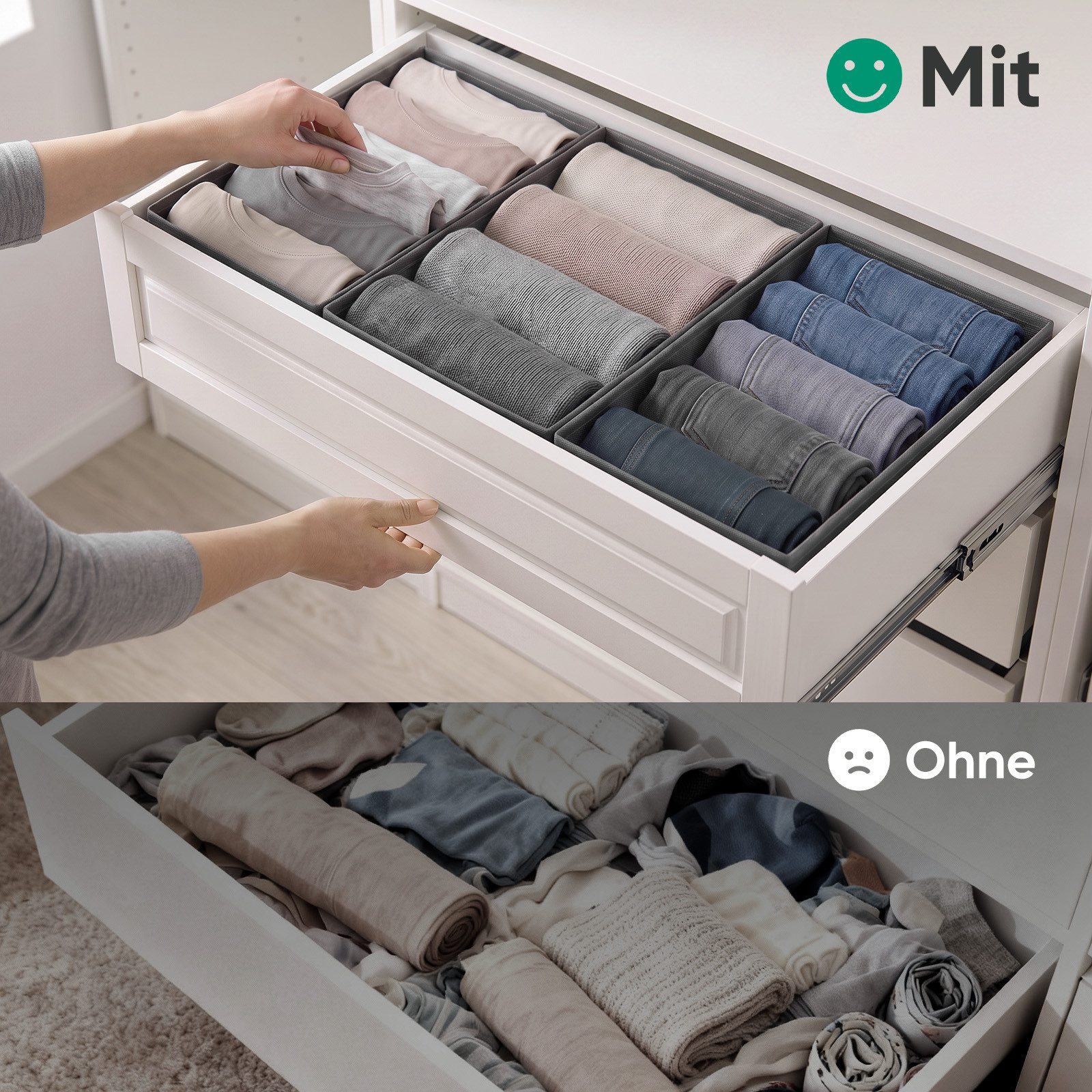 Sekey Aufbewahrungsbox Schubladen Organizer aus Vliesstoff – faltbare Aufbewahrungsboxen, 3er-Set, 1 × 19 × 51 × 11 cm + 2 × 22 × 51 × 11 cm für PAX 75 – Bild 4 von 5