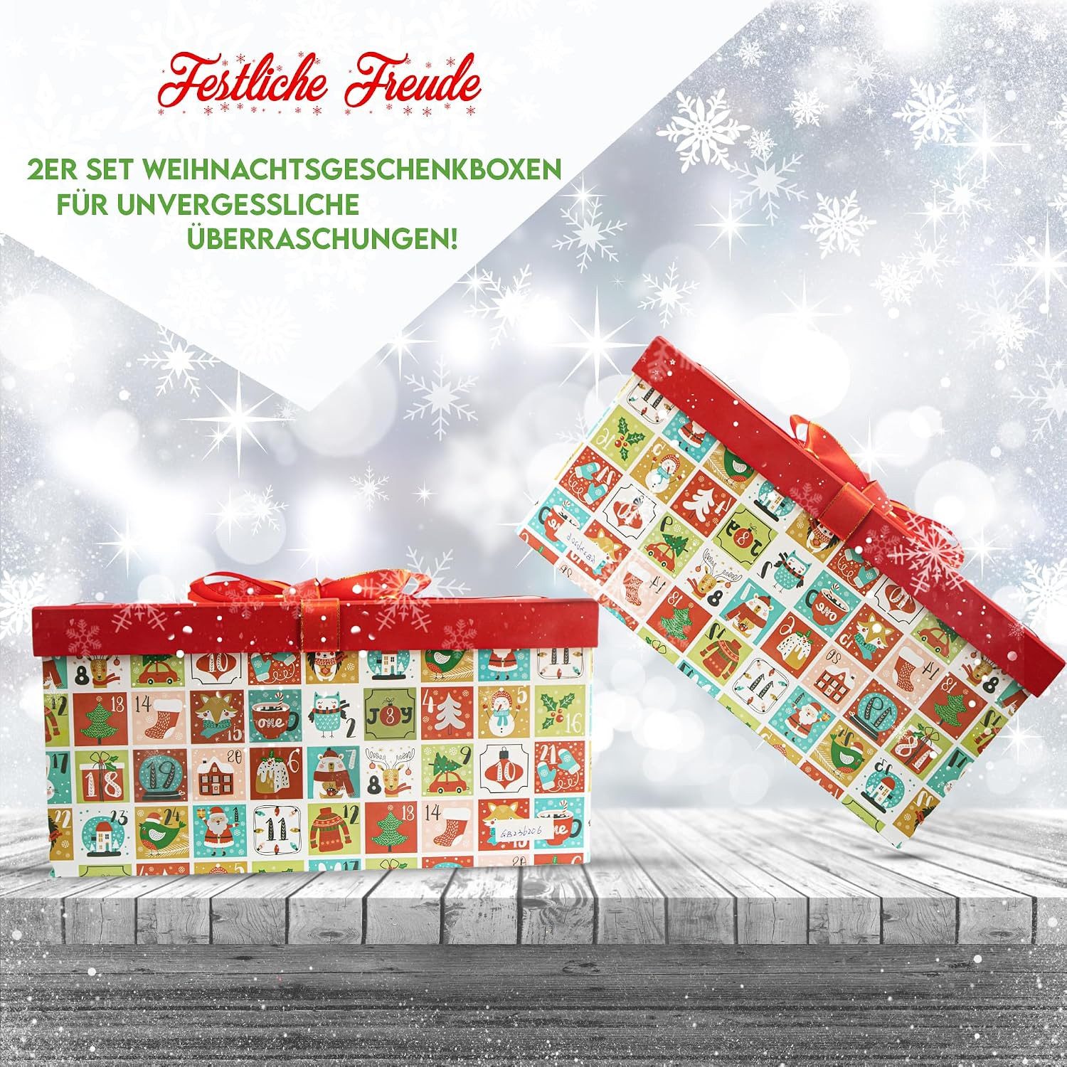hausleben Geschenkbox 2er Faltbare Geschenkbox Weihnachten mit Deckel - 37x28x18 cm (Set, 2 St., 2er-Set), Stabiler Karton mit Deckel für große Geschenke