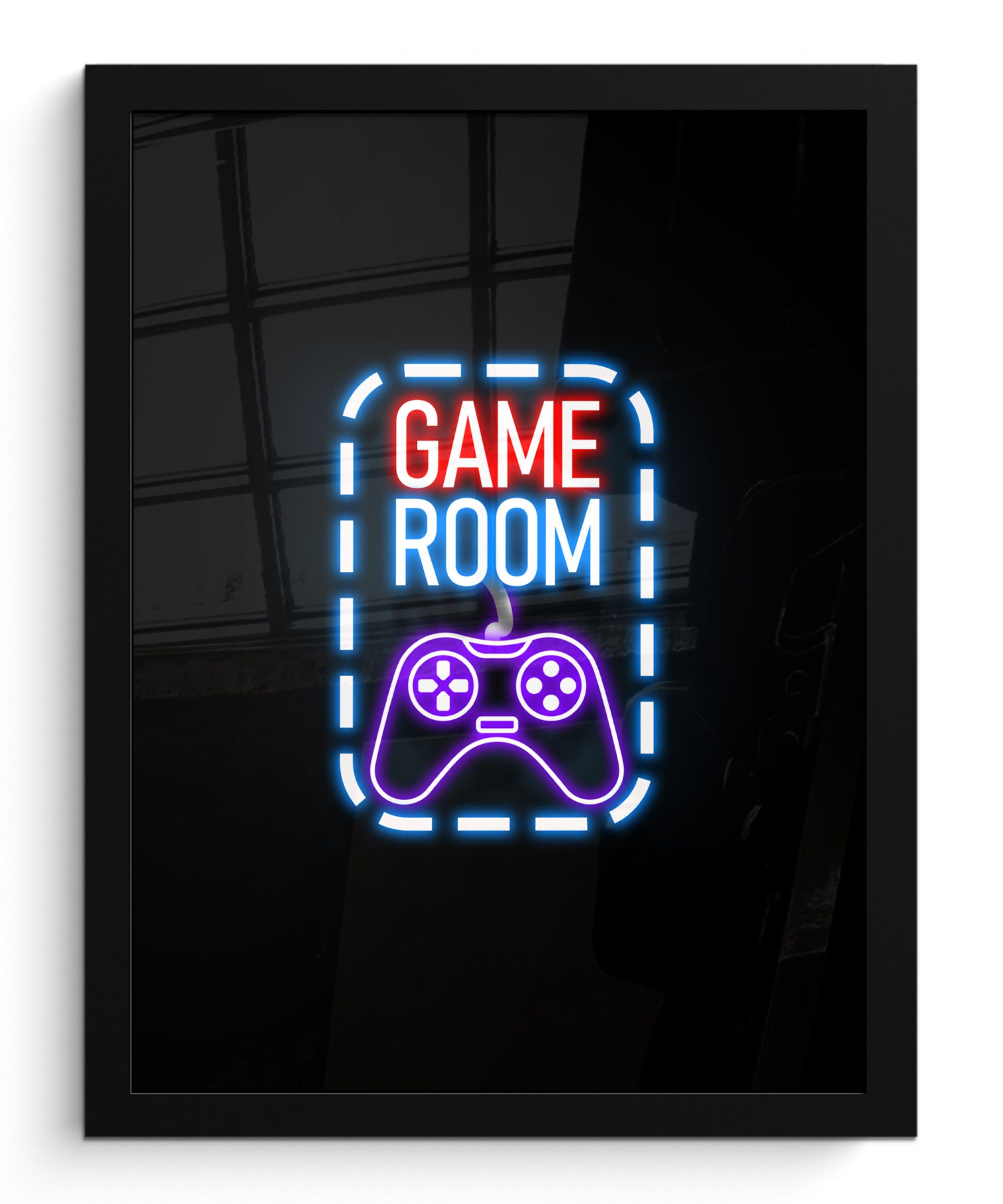 MuchoWow Poster Neon - Zitate - Spielzimmer - Controller - Schwarz, (1 St), Bilderrahmen, Poster mit Rahmen, Wohnzimmer Deko, 30x40 cm