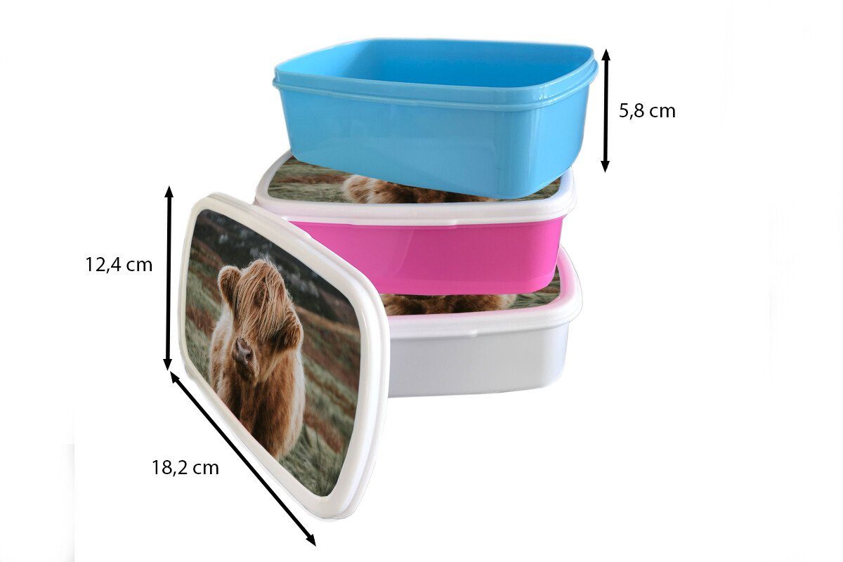 MuchoWow Lunchbox Kuh Mädchen (2-tlg), und - für für Kunststoff, Kinder Jungs weiß - Erwachsene, Tiere, Brotbox Brotdose, Haare und