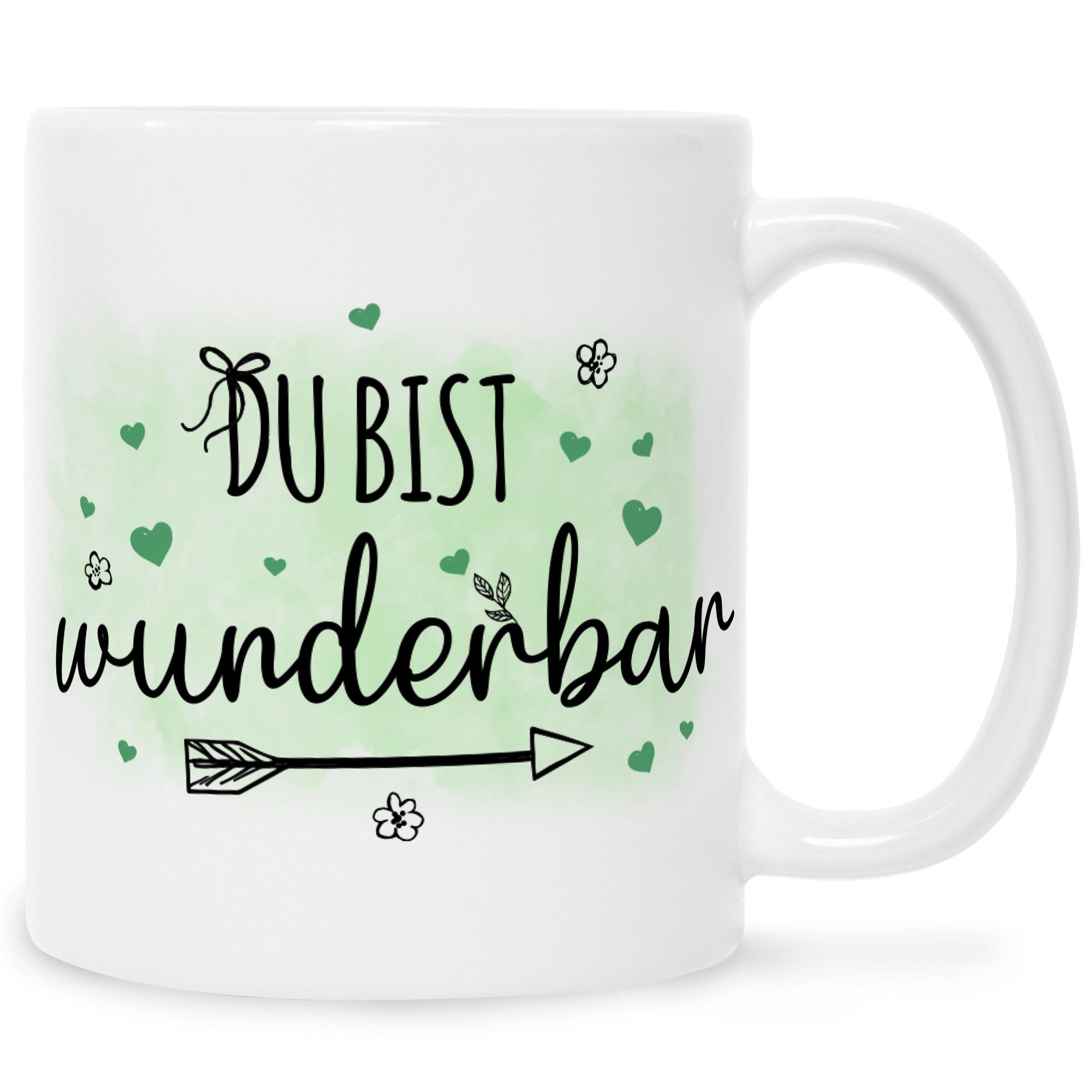 GRAVURZEILE Tasse mit Spruch Du bist wunderbar, Keramik, Farbe Weiß