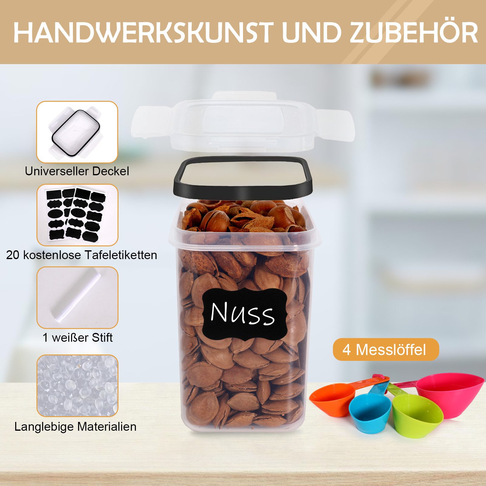 CALIYO Vorratsdose 16 Set Vorratsdosen Küche Behälter, Aufbewahrungsbox Mit Deckel, Polyprophylen (PP), (16-tlg., Polyprophylen (PP) Vorratsdosen für alle trock – Bild 5 von 5