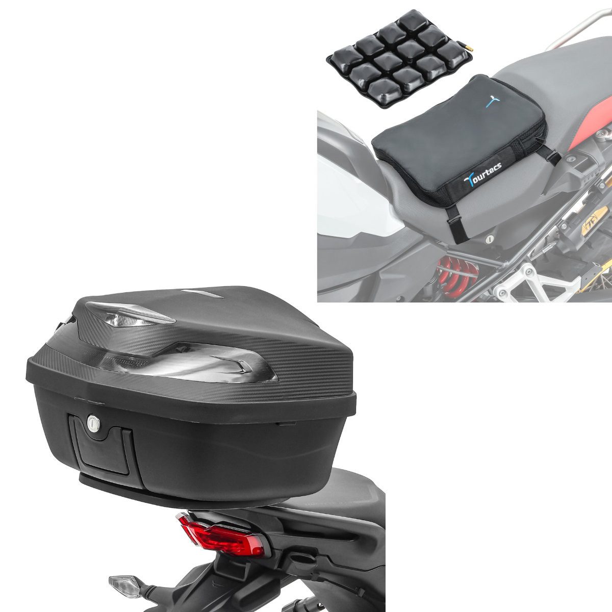 Reisetasche Set: Motorrad Topcase XK48 univ. 48 Liter sw # mit Motorrad Luftkissen