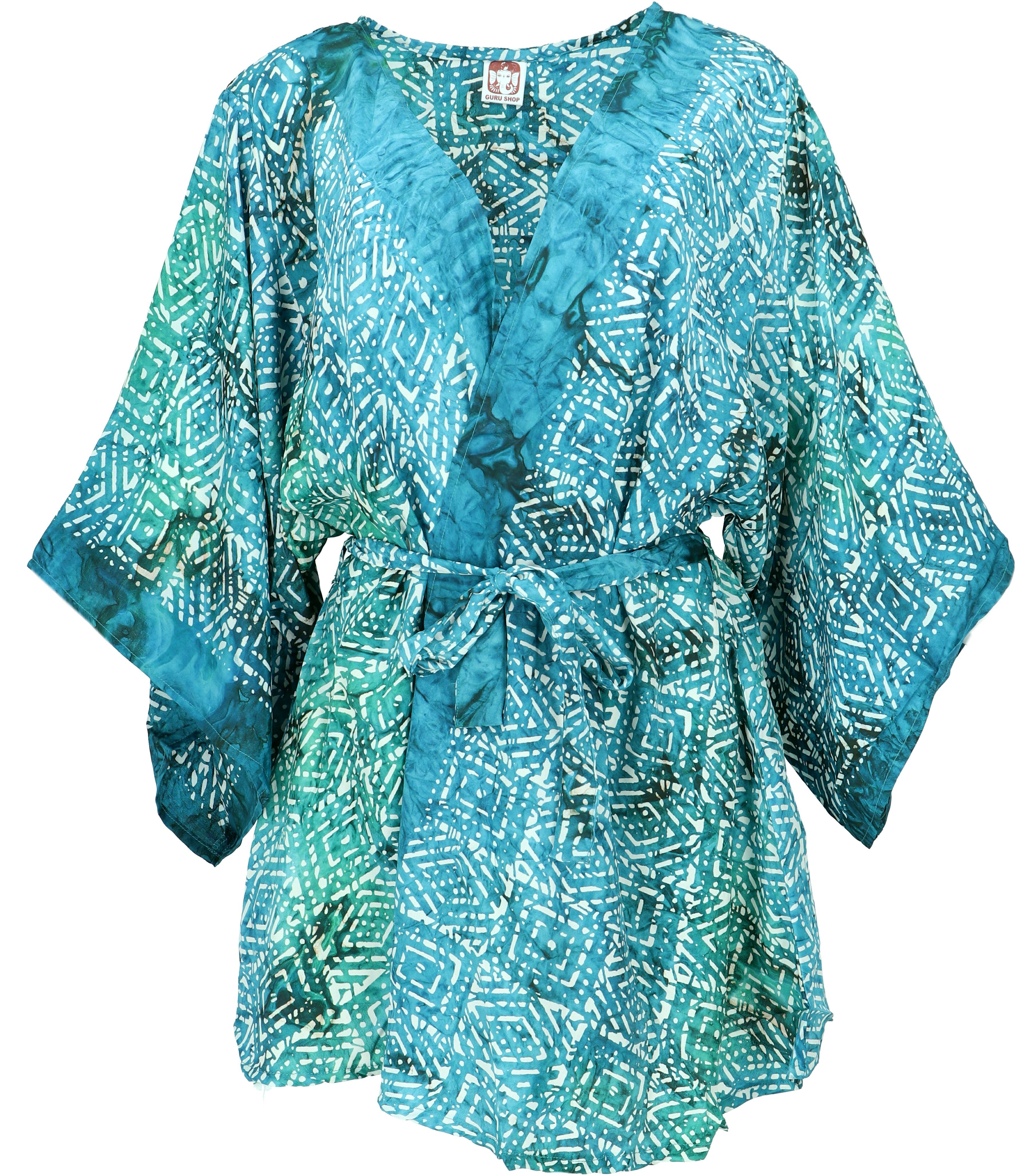 Guru-Shop Kimono Kimonojäckchen, kurzer Boho Kimono,.., alternative Bekleidung petrol