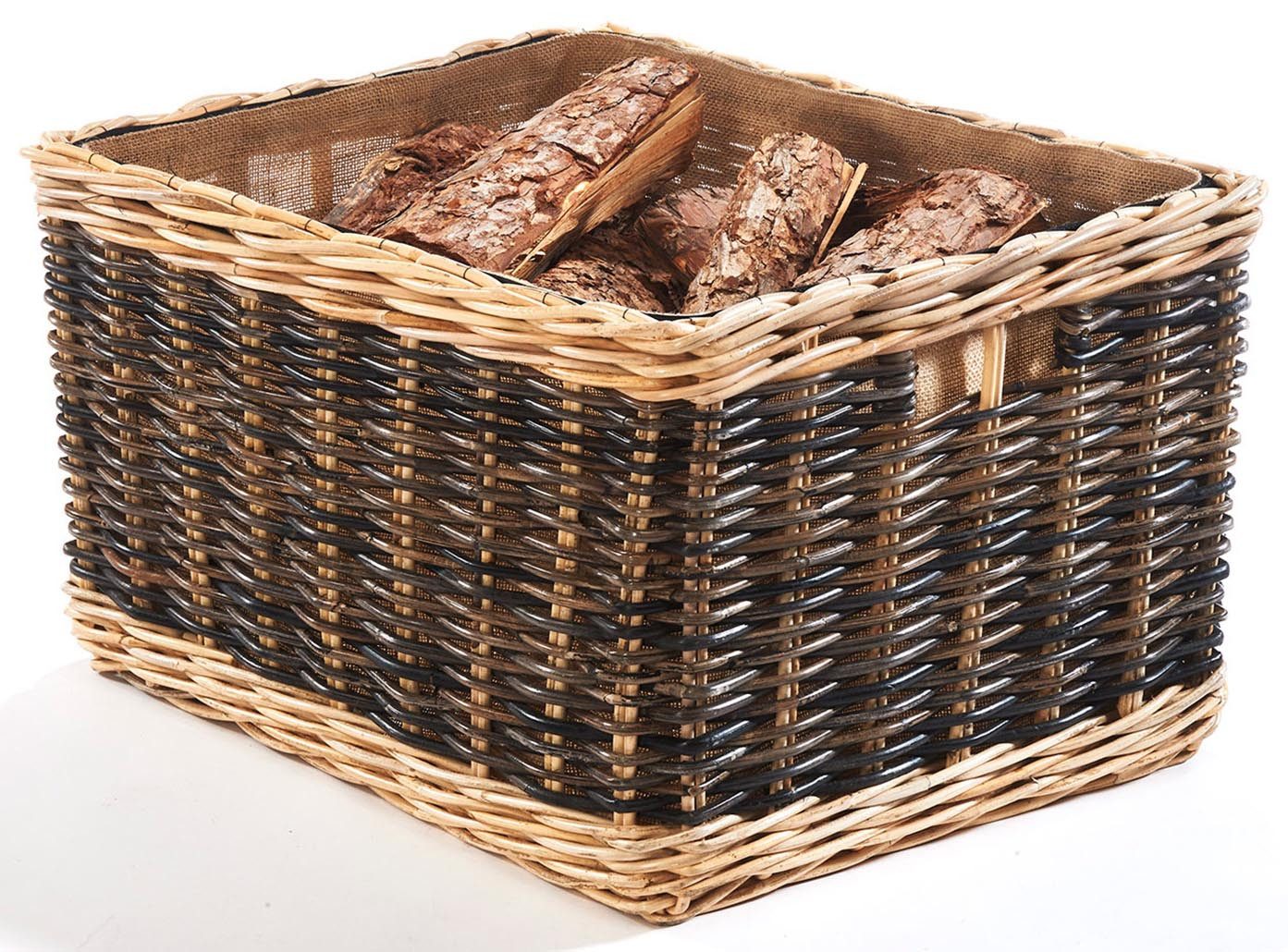Kobolo Kaminholzkorb Holzkorb aus Rattan zweifarbig mit Jutestoff